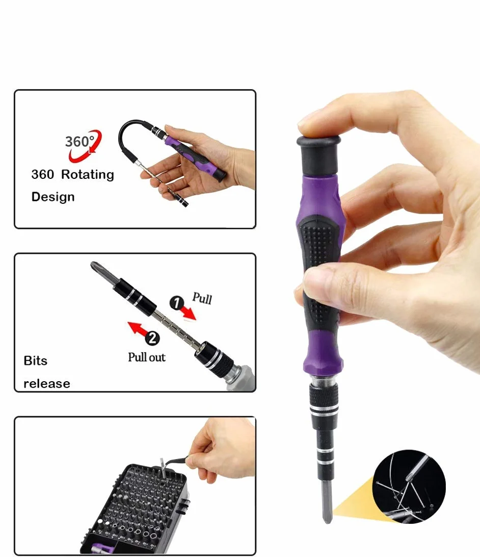 Zestawy śrubokrętów, Zestaw Wkrętaków 135 W 1-bitowym Precyzyjnym Wkrętaku Magnetycznym Z Bitami Torx Izolowane Narzędzia Wielofunkcyjne(Argento)