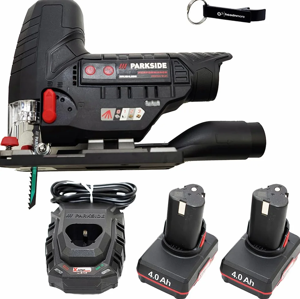 HEADNMORE Bundle – PARKSIDE PERFORMANCE® 12 V akumulatorowa wyrzynarka PPSTKA 12 + breloczek do kluczy HEADNMORE® (akumulator 2 x 4 Ah)