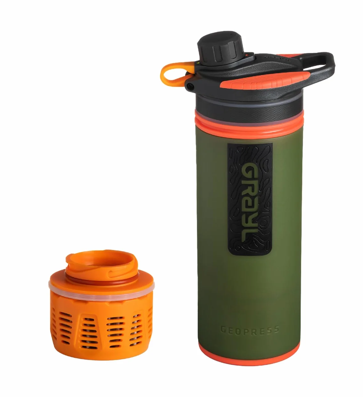 GRAYL GeoPress PREMIUM Filtr do wody na świeżym powietrzu MEGA PACK z filtrem zapasowym 500L woda pitna usuwa 99,99% bakterii i wirusów, idealny na kemping, survival i podróże - Oasis Zielony +