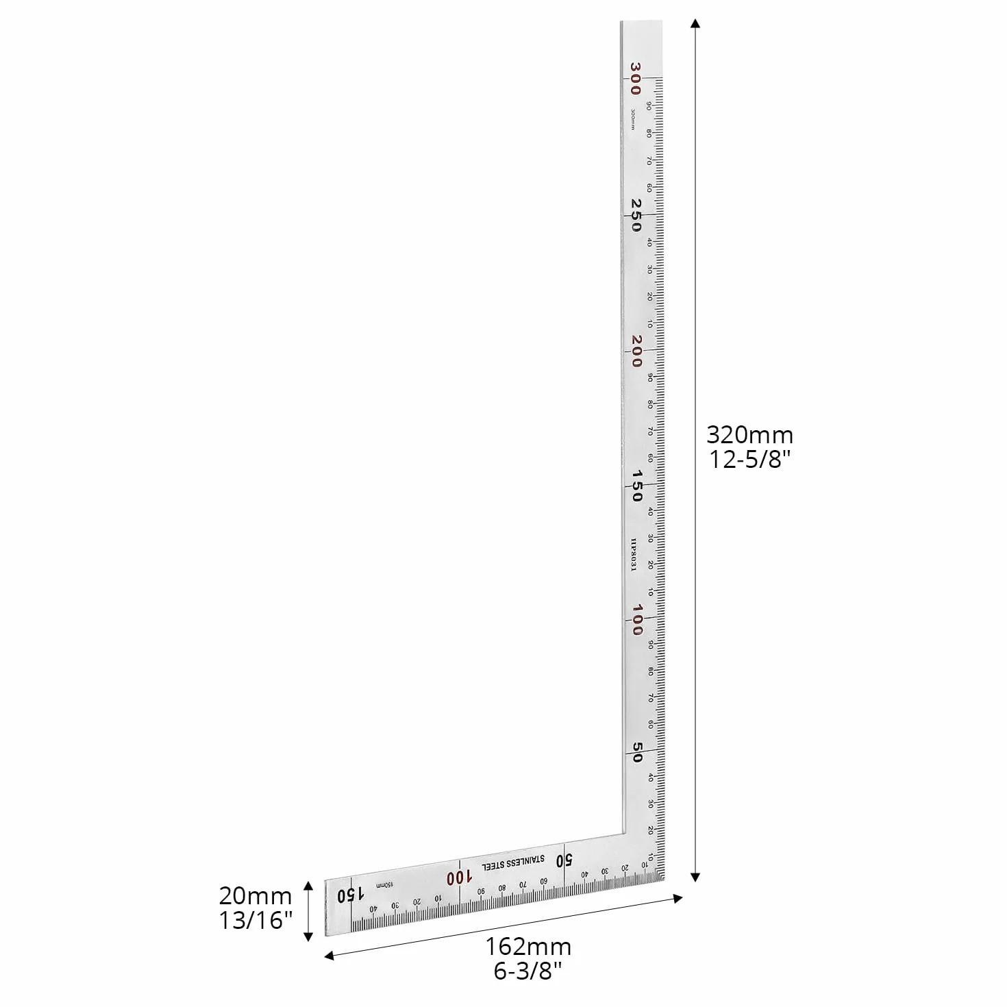 QWORK® Kwadratowa linijka ze stali nierdzewnej w kształcie litery L, 150 x 300 mm, dwustronna linijka kątowa do biura, budownictwa i obróbki drewna