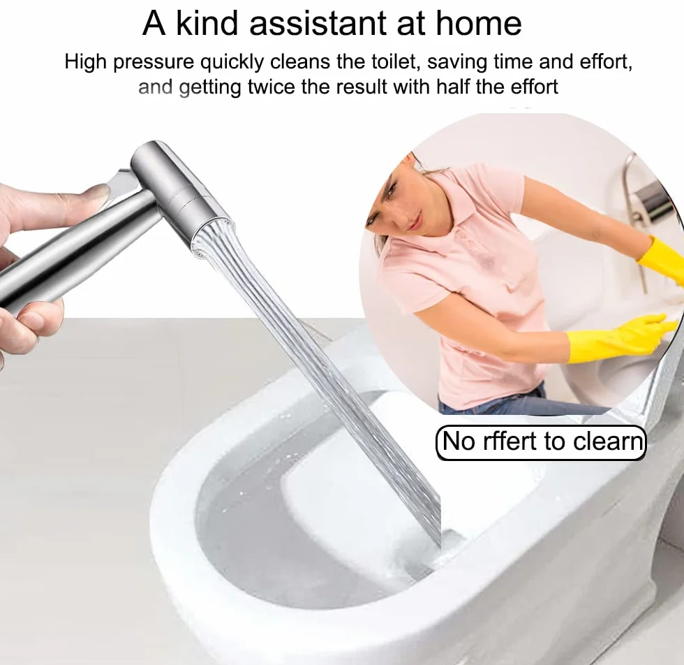 Bidet, ręczny spryskiwacz toaletowy, podwójny tryb (Jet/Stream), do prysznica, łazienki, higieniczny, do czyszczenia pieluch, z wężem sprężynowym G1/2" i zaworem G3/8"