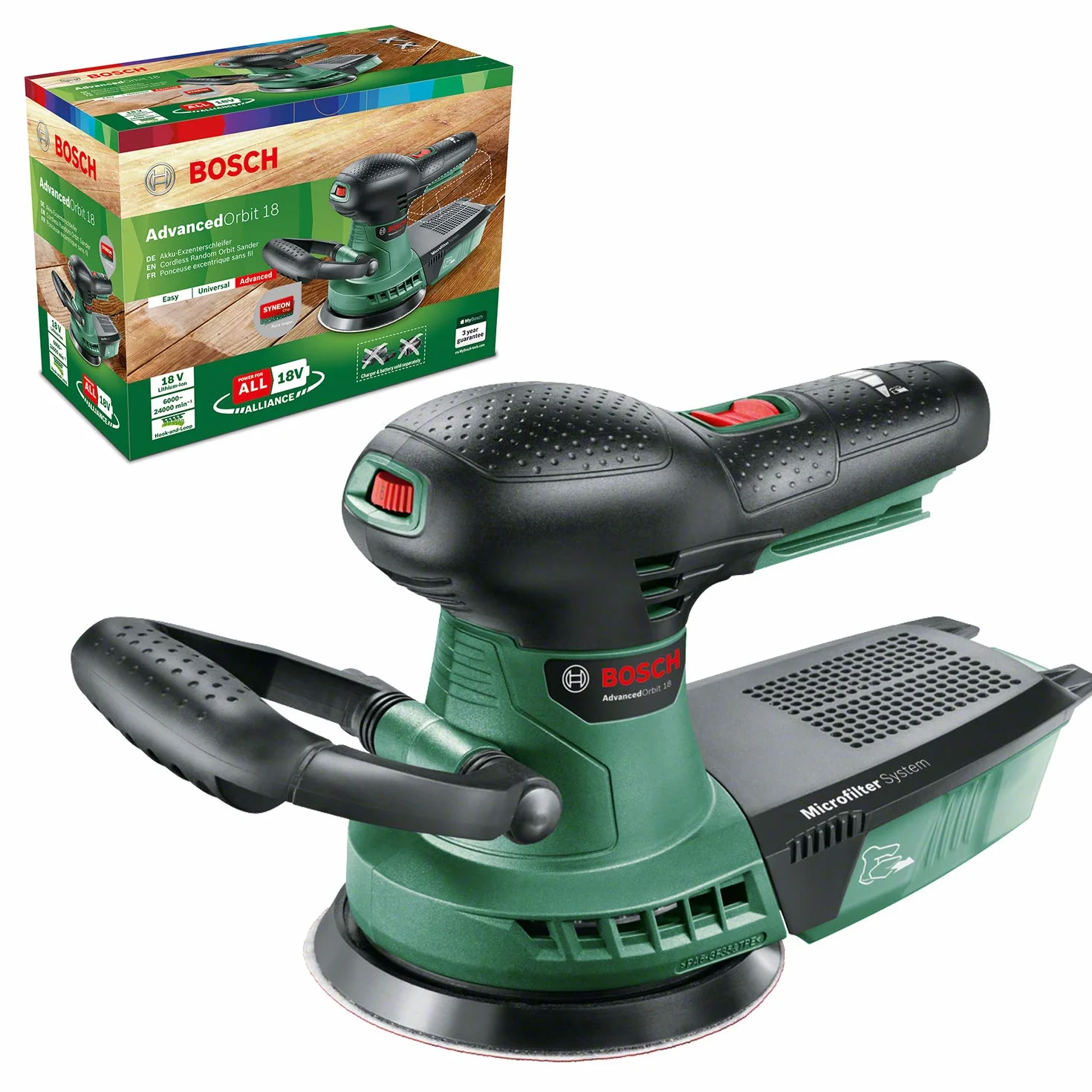 Bosch Home and Garden Akumulatorowa szlifierka mimośrodowa AdvancedOrbit 18 (bez akumulatora, średnica tarczy szlifierskiej 125 mm, system 18V, opakowanie kartonowe)