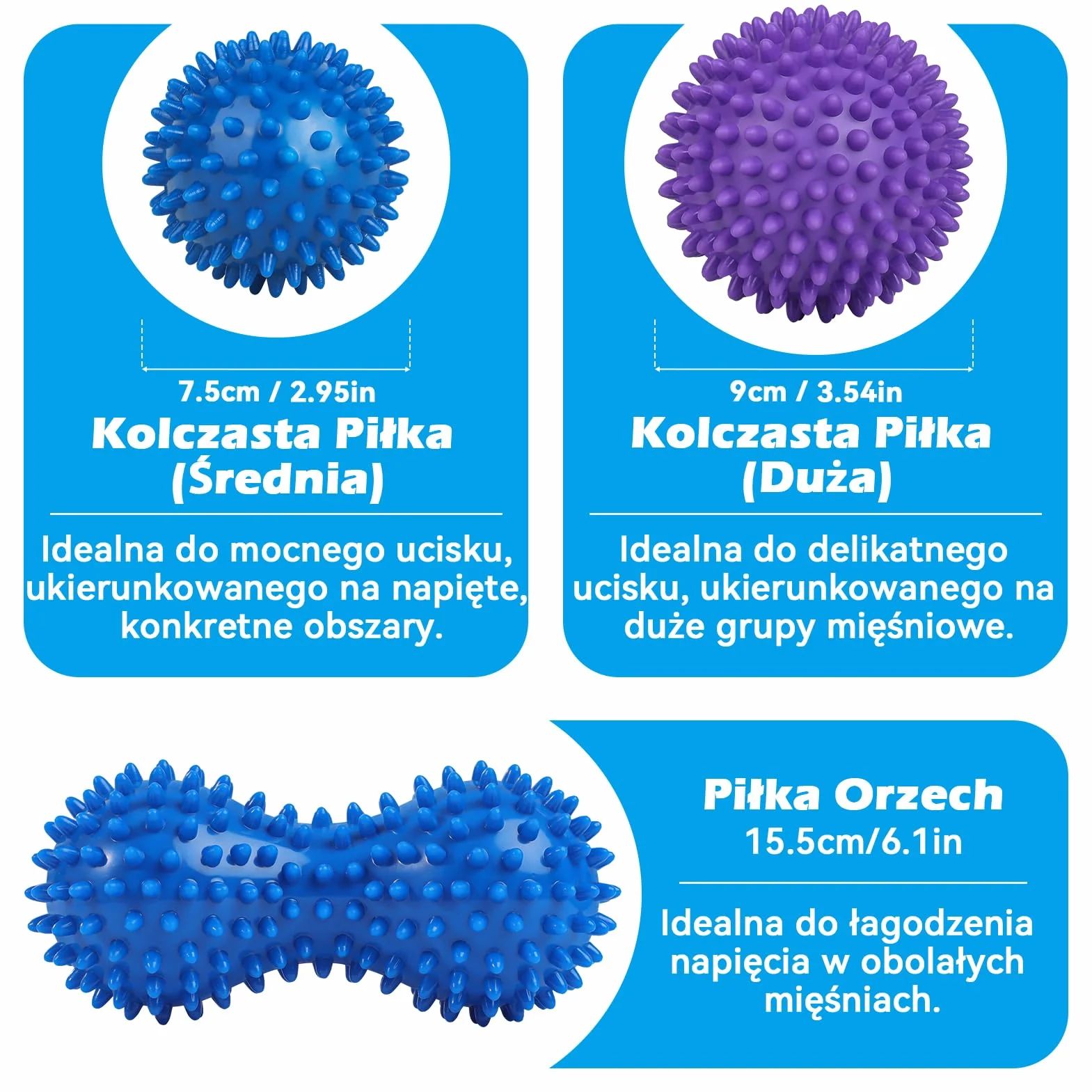 Kolczasta piłka do masażu, twarde wałki do masażu fizjoterapeutycznego, masaż głębokich tkanek