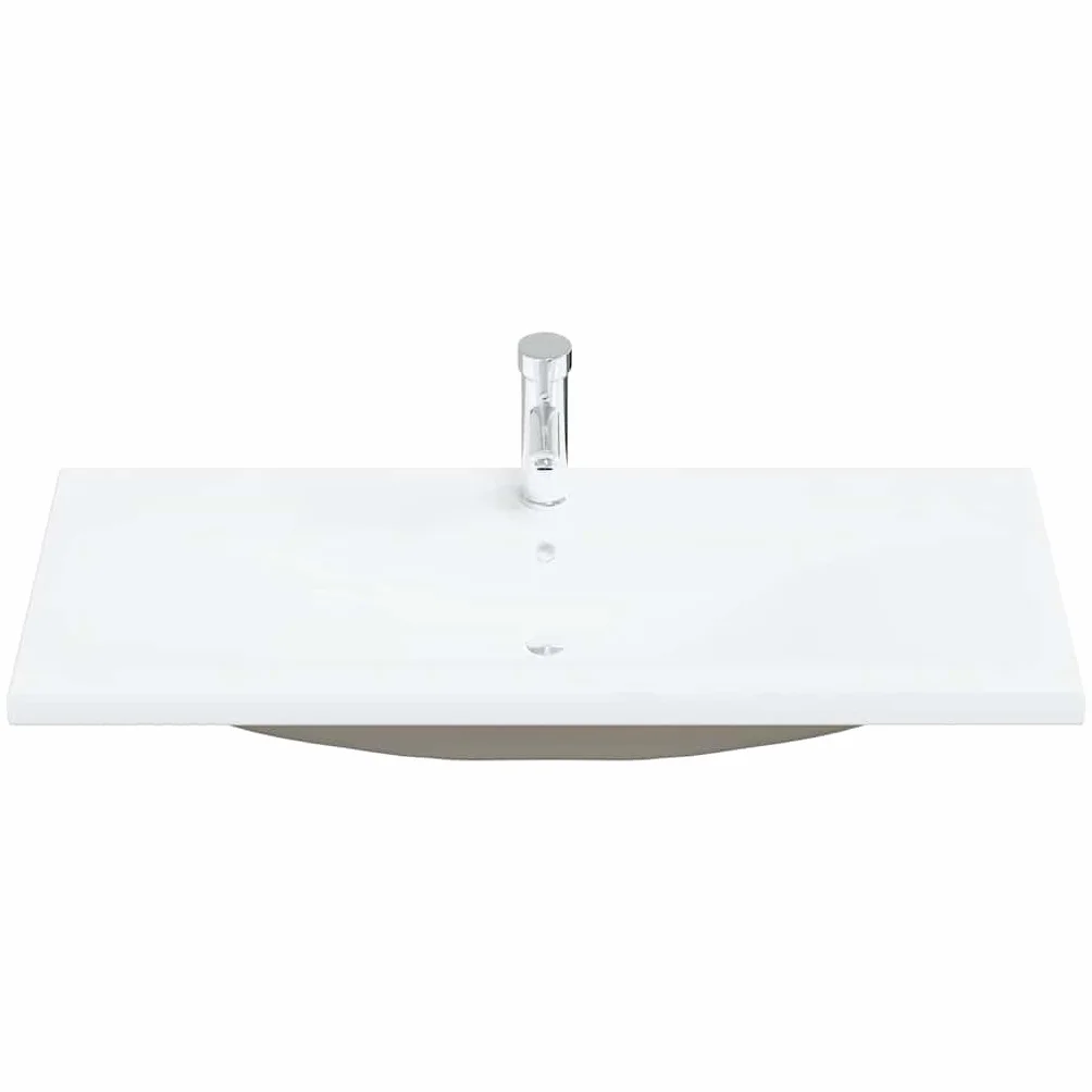 Biała ceramiczna umywalka do zabudowy 101x39x18 cm z kranem ciepłej i zimnej wody, przelewowy i ociekający, nowoczesny design, do łazienki