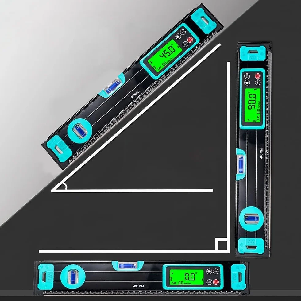 Elektroniczna poziomica, 300 mm, wysoka precyzja ±0,05°, cyfrowy kątomierz, magnetyczny, ładowanie USB-C, dla stolarzy DIY (400 mm)