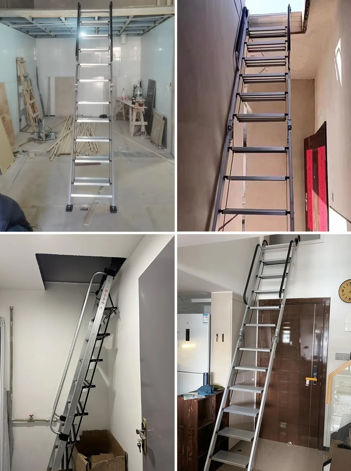 Drabina Strychowa Drabina Strychowa Wewnętrzna, Aluminiowa Drabina Przeciwpożarowa, Srebrna Drabina Ewakuacyjna na Strych, Schody na Strych na Dachu Domu(14 step-404cm(159"))