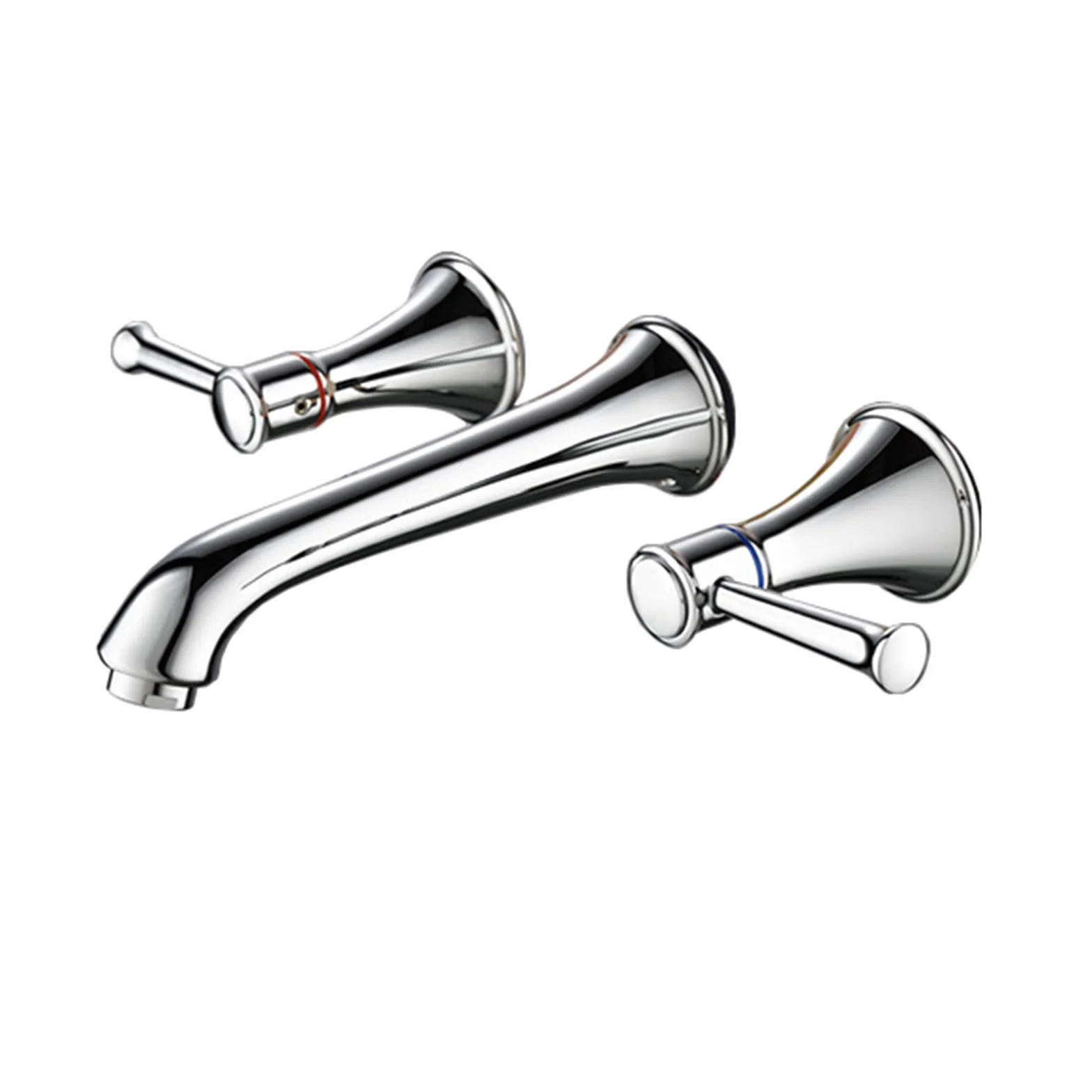 Bateria umywalkowa wpuszczana 3 otwory podwójny uchwyt bateria łazienkowa bateria umywalkowa wylewka 20 cm mosiądz, srebrny chrom