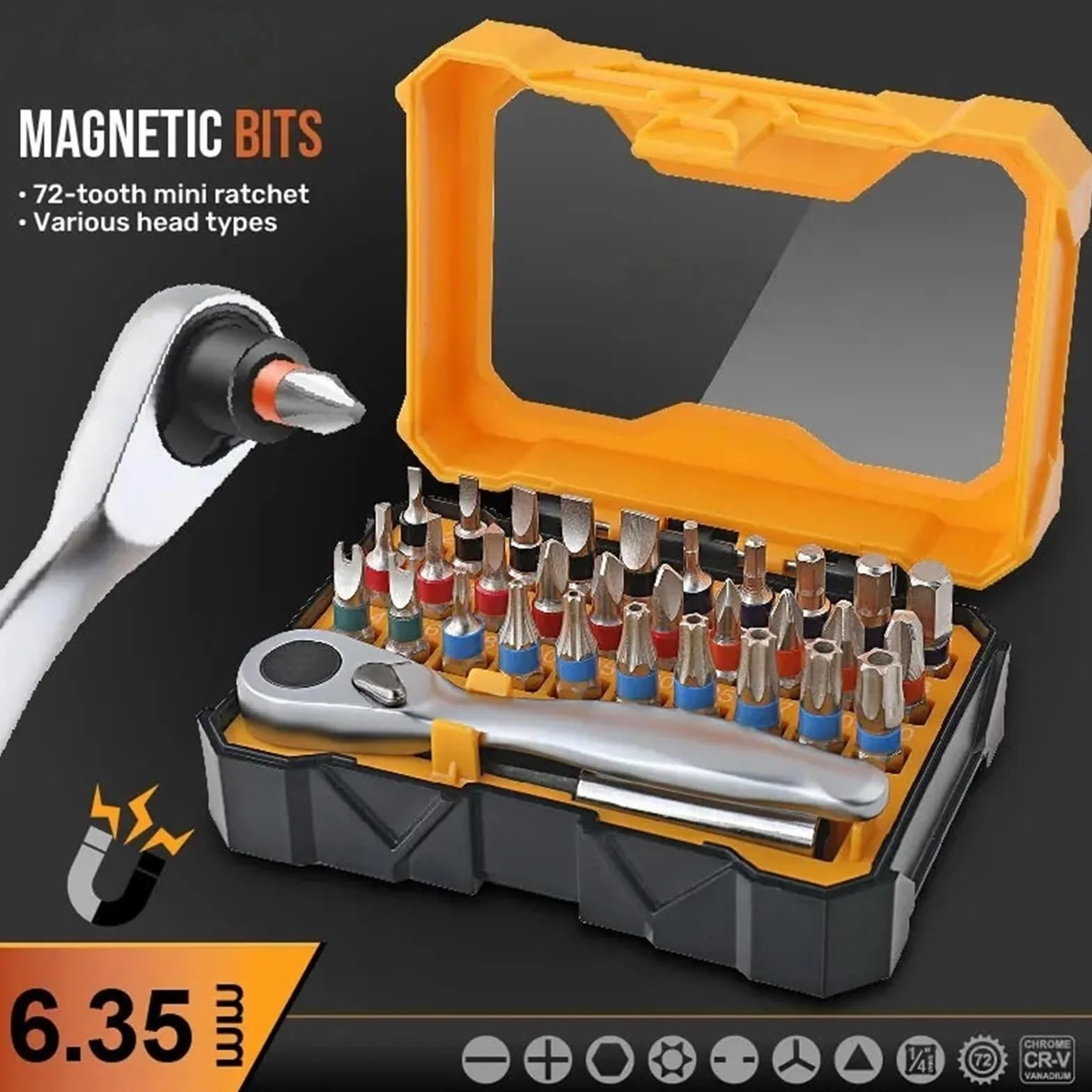 Zestaw kluczy grzechotkowych, Zestaw kluczy nasadowych z grzechotką 72-T wkrętaków magnetycznych wkrętakami Torx i końcówkami(T10611)