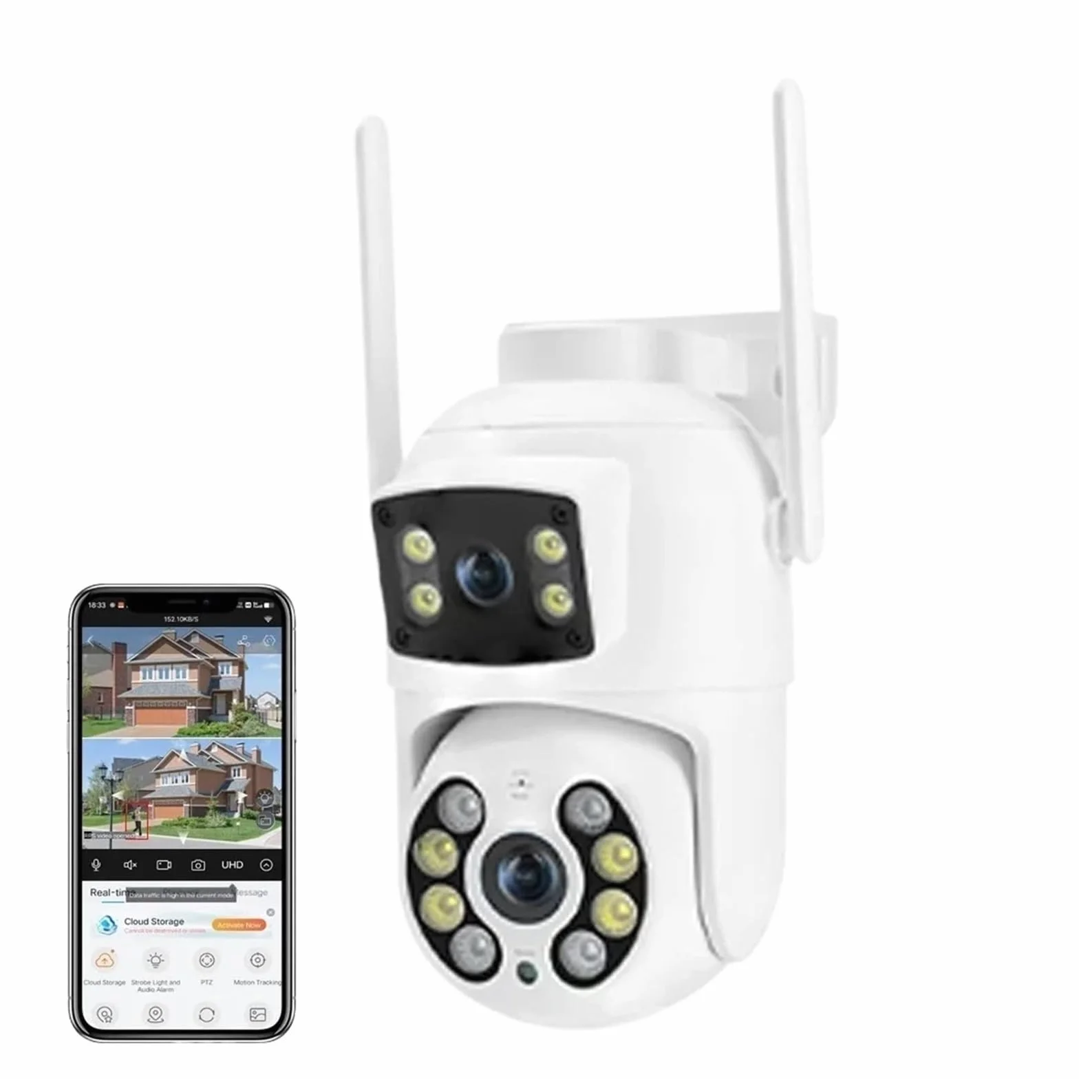 Kamera zewnętrzna PTZ 8MP 4K z podwójnym obiektywem i dwoma ekranami Wi-Fi, bezprzewodowa kamera CCTV detekcją człowieka monitoringiem IP,Spokój ducha zawsze(ADD 128G)