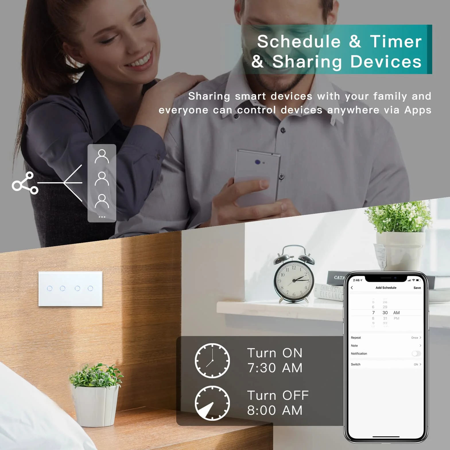 BSEED Smart Alexa włącznik światła ze szkła, WiFi Touch przełącznik ścienny, 2-krotny, 1-drożny + 2-drożny 1-drożny (wymagany przewód neutralny), kompatybilny z Alexa/Tuya/Google Home, 157 mm x 86 mm