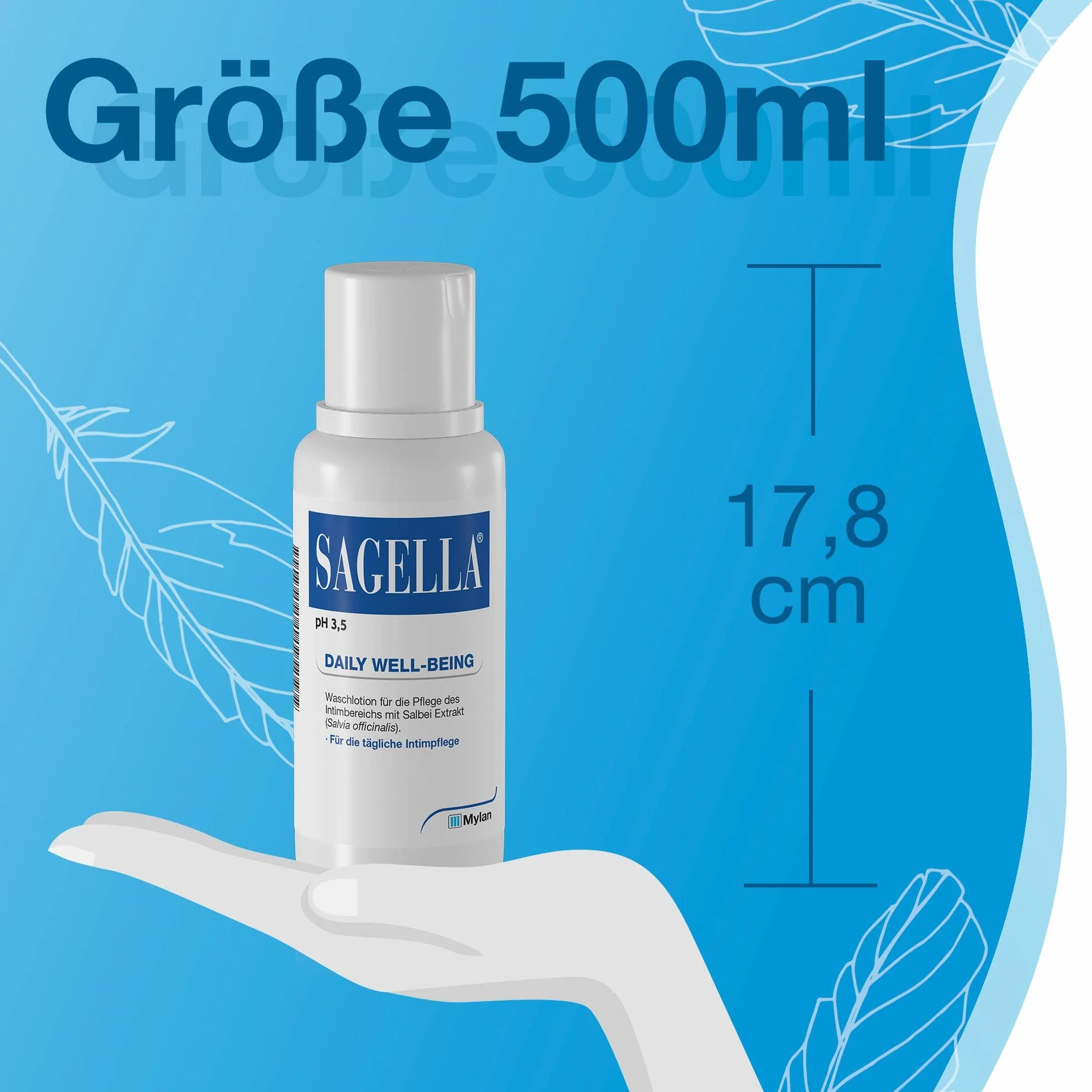 SAGELLA pH 3,5 – DAILY WELL-BEING: balsam do mycia okolic intymnych z kwasem mlekowym i ekstraktem z szałwii do codziennej pielęgnacji intymnej, 500 ml