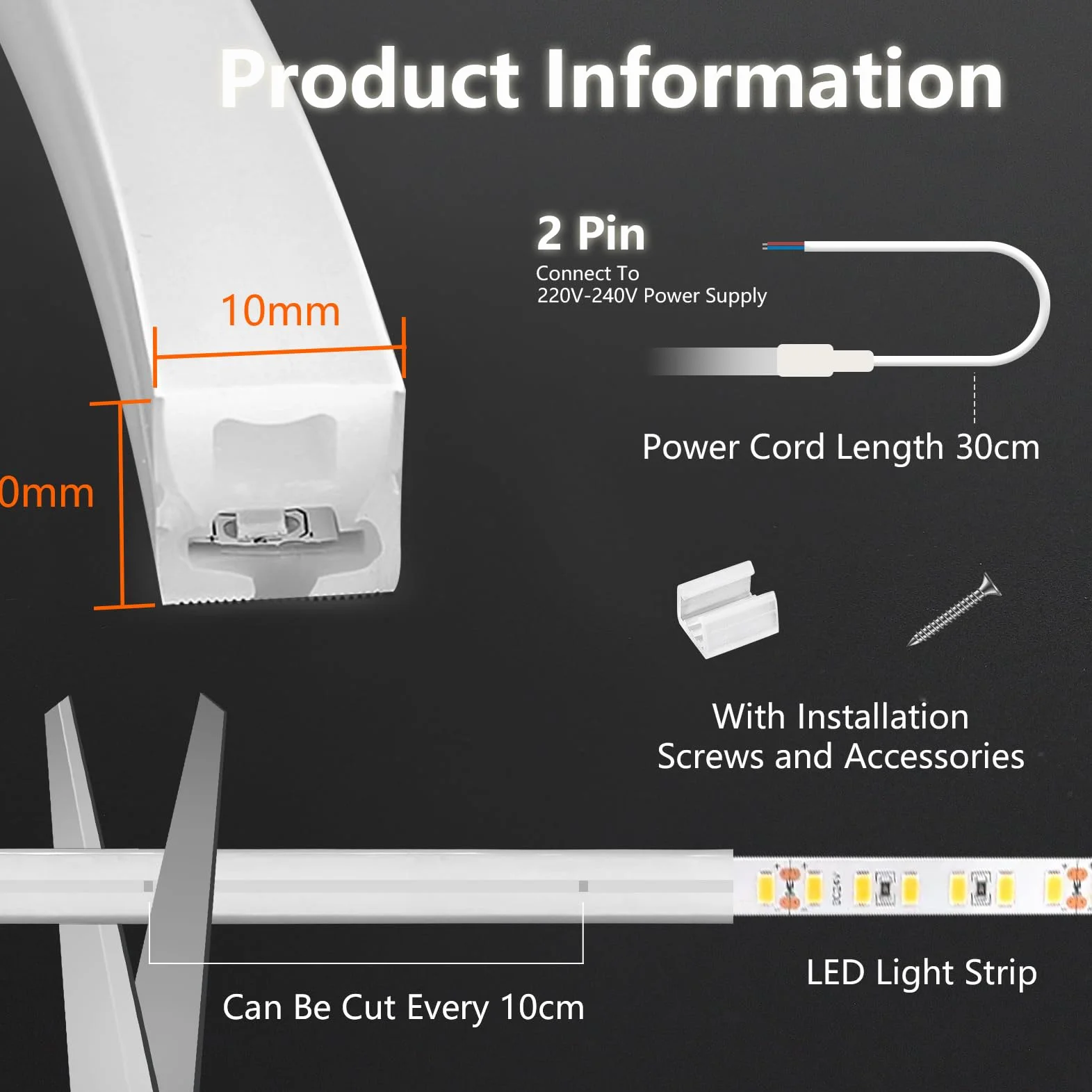 15m Pasek Neonowy Led Bez Zasilacza 220V Bezpośrednie Podłączenie Silikon Wodoszczelny Ognioodporny IP65 Biały Naturalny 4000K 10mm Można Przycinać Taśma Led Zewnętrzna