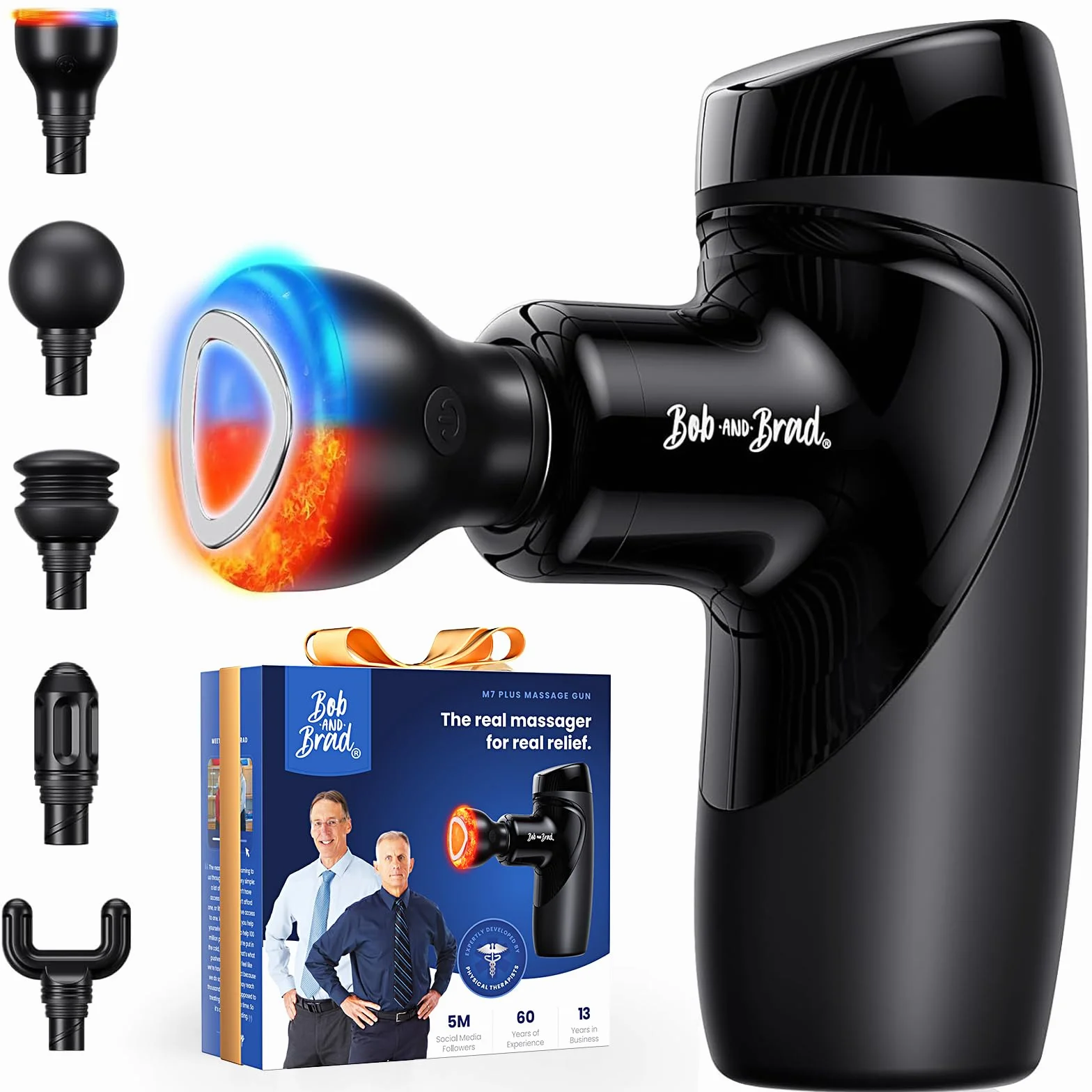 Bob and Brad M7 Plus mini pistolet do masażu z funkcją podgrzewania, 9 mm amplituda, cichy i przenośny Massage Gun, USB-C, do relaksu mięśni i regeneracji, prezent
