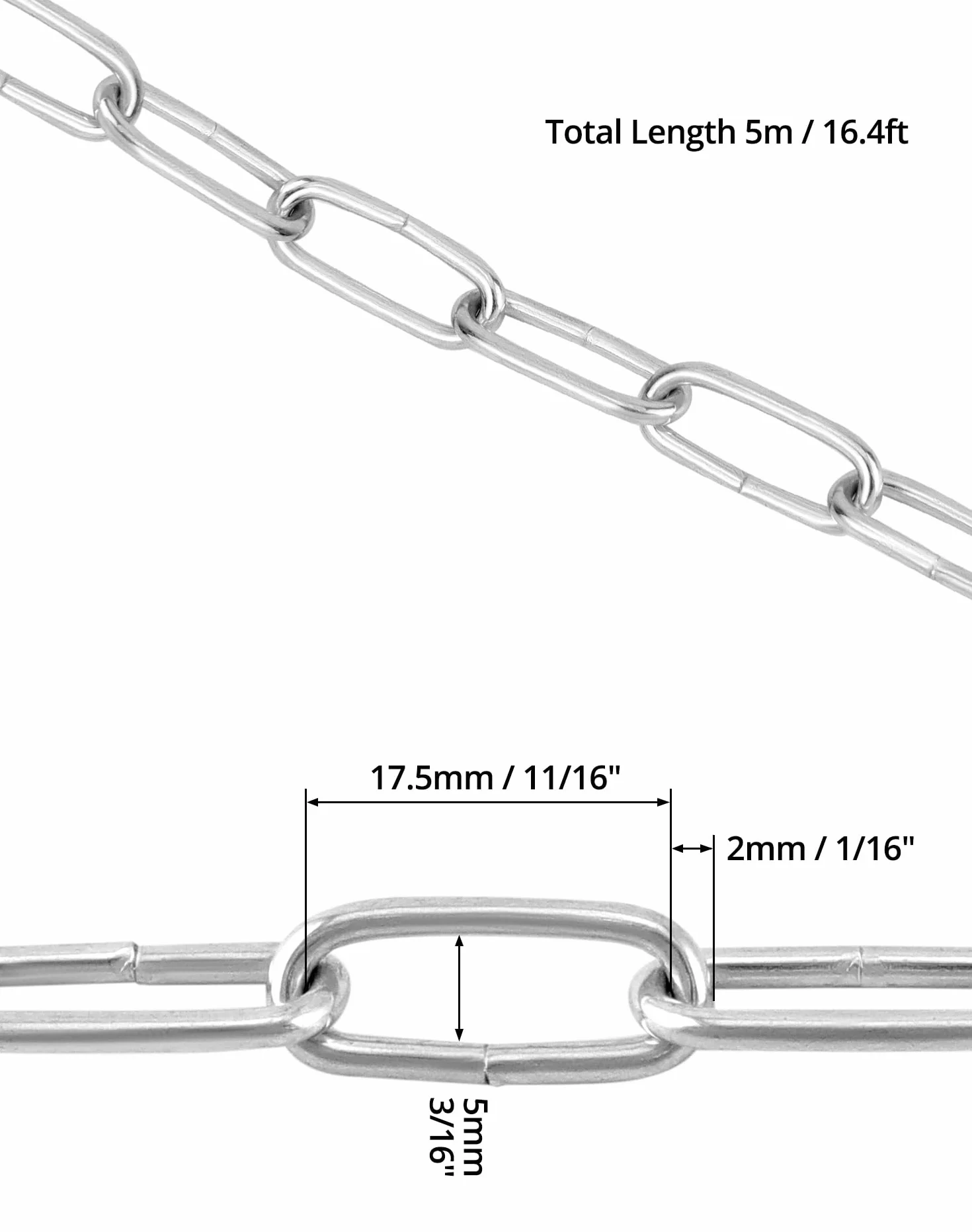 QWORK® Łańcuch ze stali ocynkowanej - Ø 2 mm - 5 m - odporny na rdzę - na sznurek do bielizny/wiszące rośliny/łańcuszek dla psa/zapięcie rowerowe/dekoracja DIY