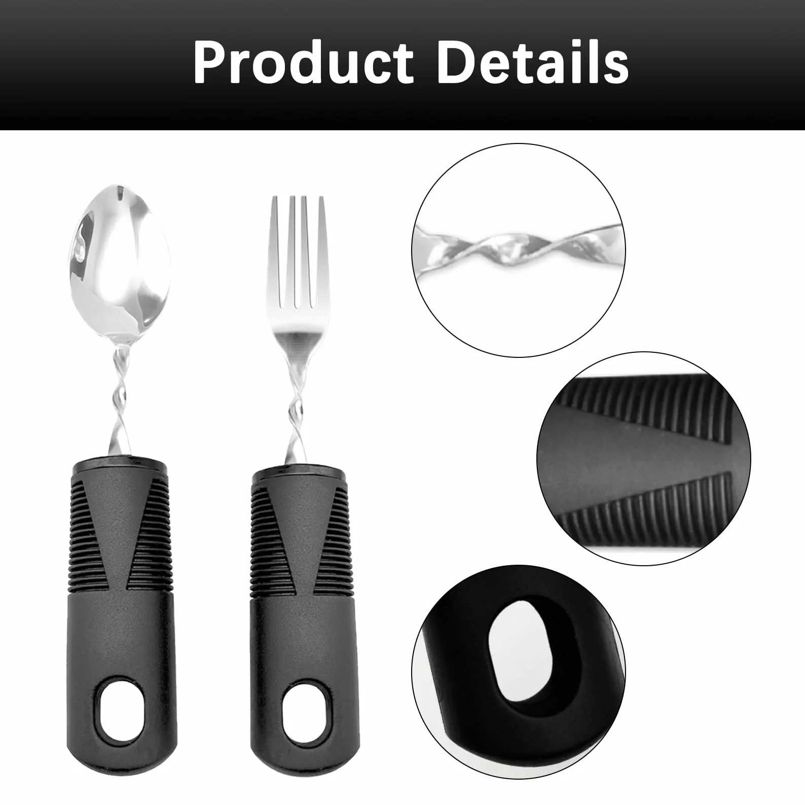 2 sztuki sztućców, sztućce dla osób niepełnosprawnych, Parkinson Cutlery with Thick Handle, Cutlery for Parkinson Seniors Disabled,Parkinson Aid,dla osób starszych, artretyzmu, choroby Parkinsona,