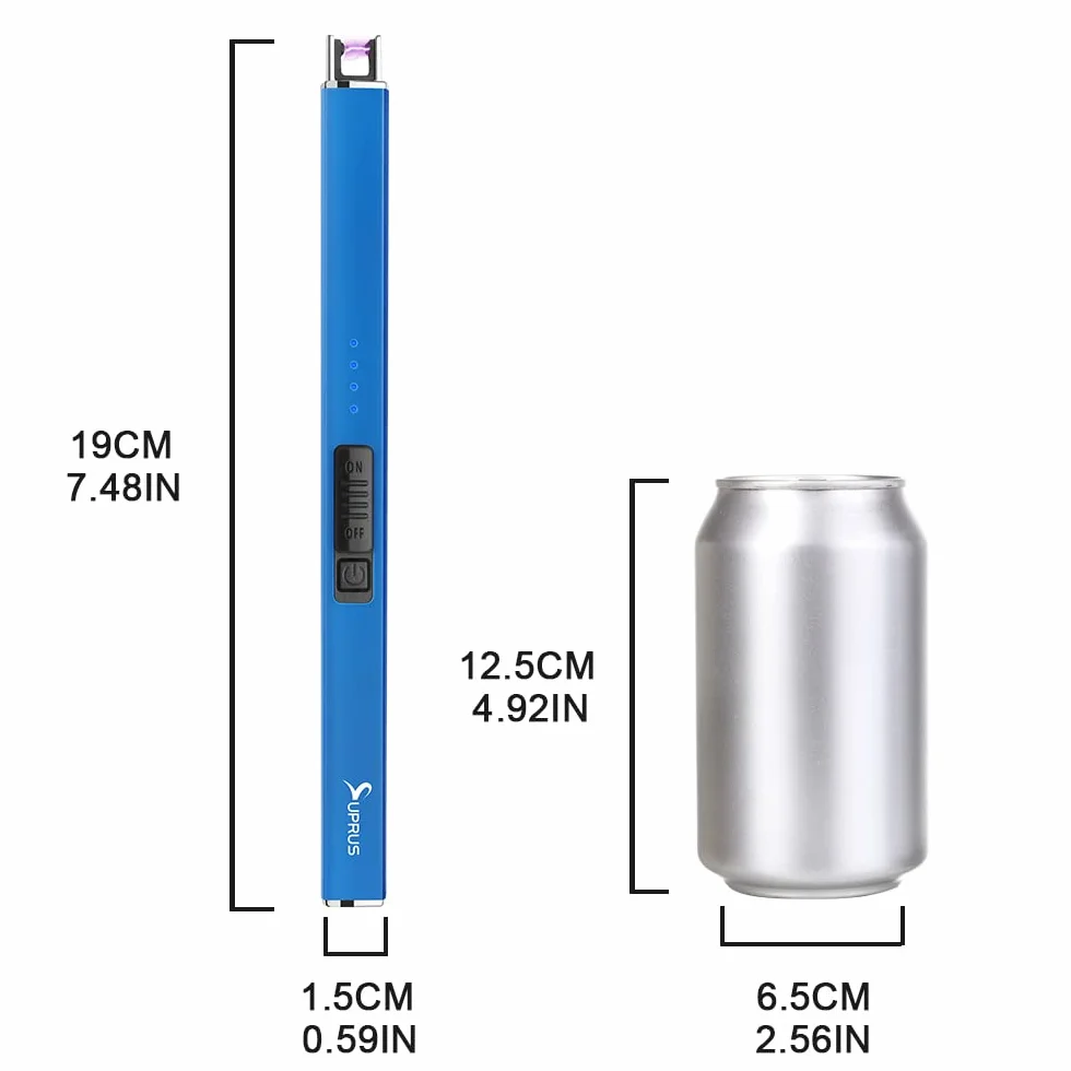 Suprus Zapalniczka świecąca w ciemności, elektryczna zapalniczka do świec, zapalniczka łukowa USB z blokadą zabezpieczającą, wiatroodporna, bezpłomieniowa plazma (niebieska)