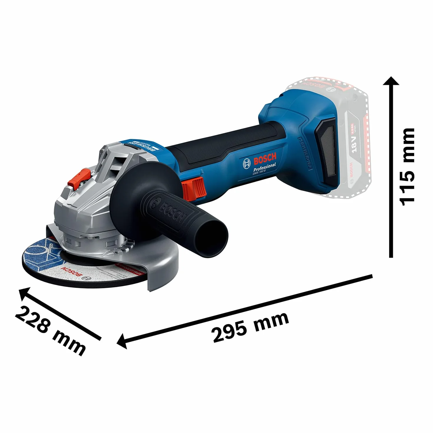 System profesjonalny 18 V firmy Bosch: akumulatorowa szlifierka kątowa GWS 18V-8 (Ø tarczy 115 mm)