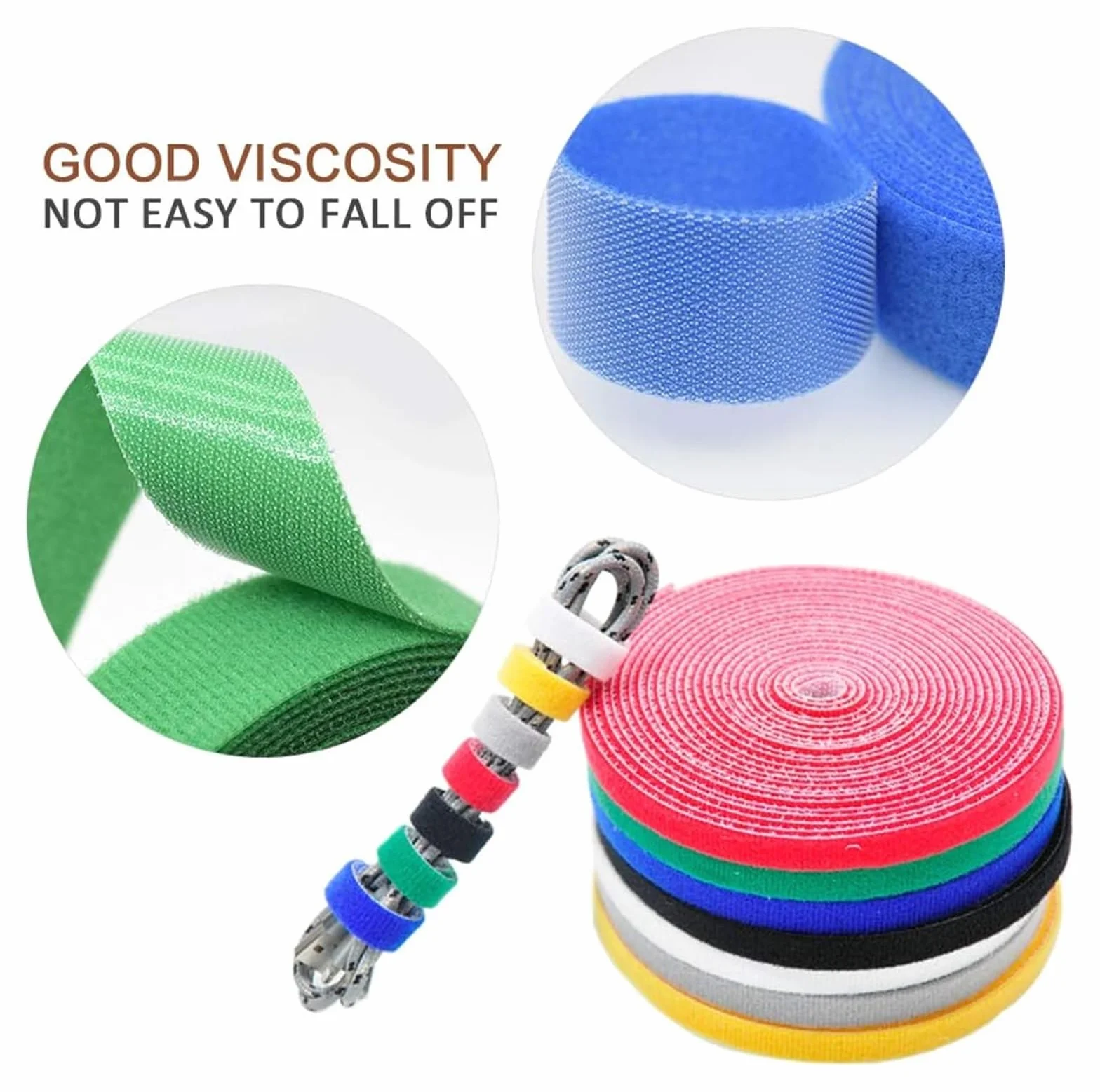 Opaski zaciskowe do mocowania opasek zaciskowych - 5 metrów do zarządzania kablami, wielokrotnego użytku, paski na rzepy Tidy Wrap, wielokolorowe (7 szt.), 2 cm