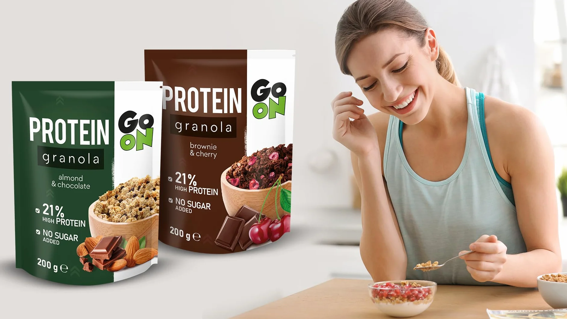 Granola białkowa 300g musli bez cukru Brownie Cherry GO ON