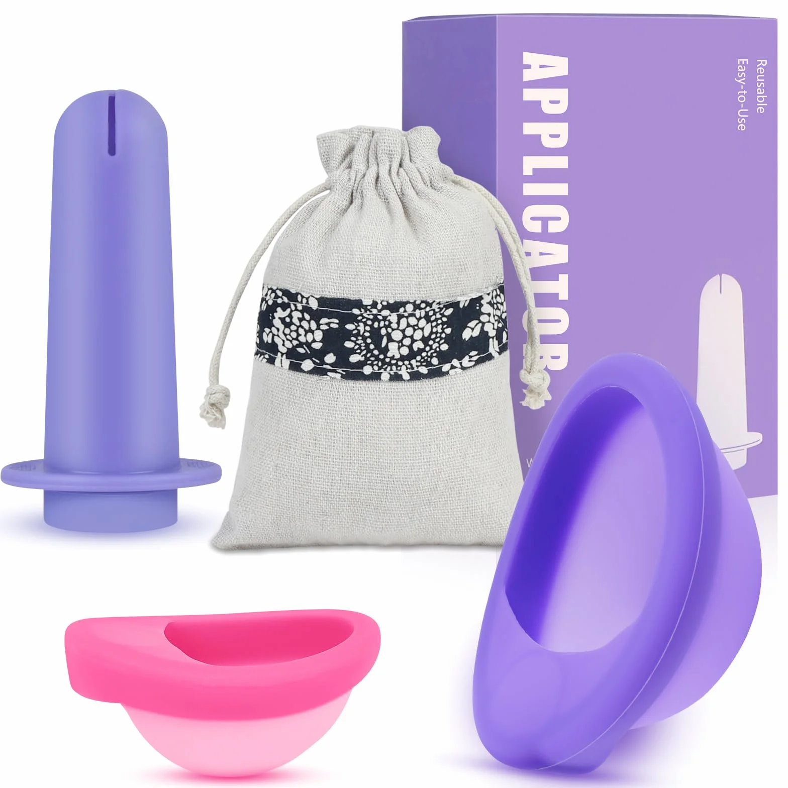 2 krążki menstruacyjne rozmiary S+L+2 narzędzia do zastosowania, silikon medyczny, z kieszeniami do przechowywania, krążkiem wielokrotnego użytku, do normalnego lub silnego krwawienia