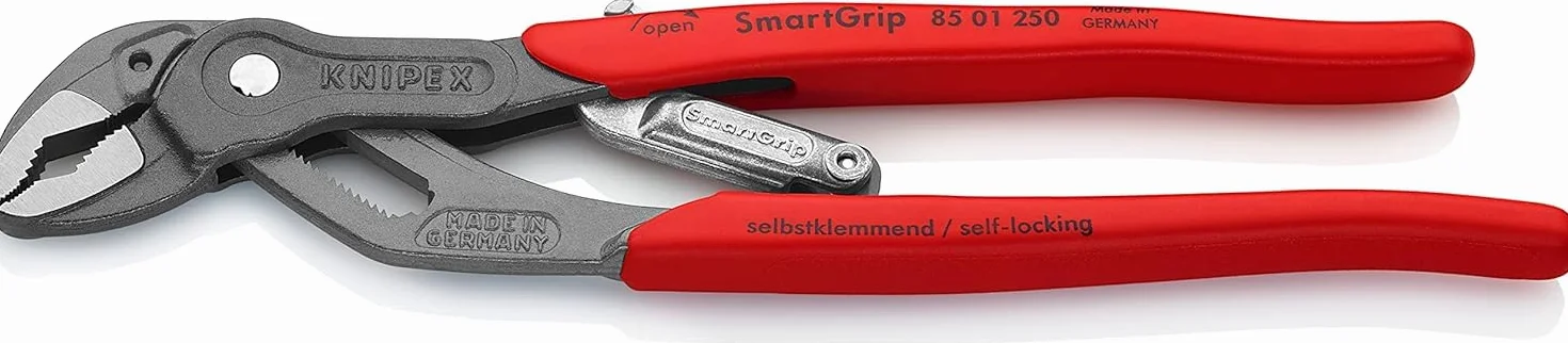 KNIPEX SmartGrip Szczypce do rur z regulacją automatyczną w opakowaniu z zawieszką fosforanowana, szara pokryte antypoślizgowym, 85 01 250 SB