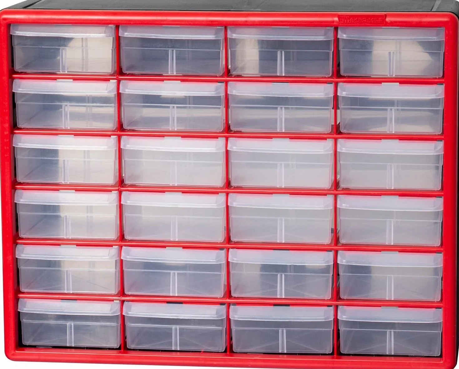 Akro-Mils 10124 Plastikowa Szafka z 24 Szufladami - Organizator Do Przechowywania, Lego, Narzędzia, Makijaż i Inne, 50 cm Szer. x 15 cm Gł. x 40 cm Wys., Czerwona