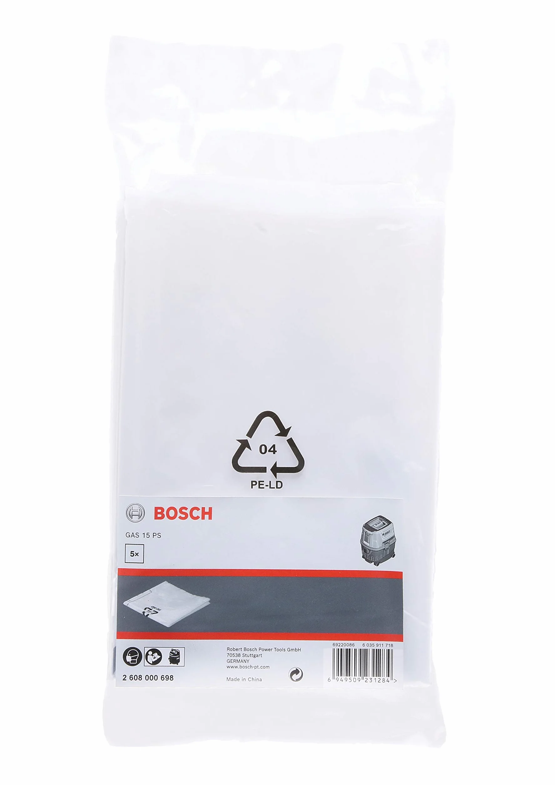 Bosch Professional 5 worków do odkurzacza przemysłowego (do GAS 15 PS, plastikowe, osprzęt do odkurzaczy)