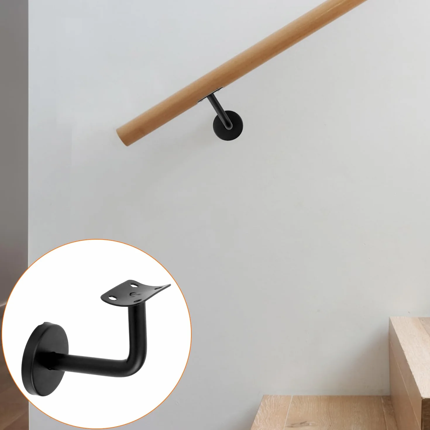 QWORK® Zestaw 5 uchwytów schodowych ze stali nierdzewnej - czarny - 60x80 mm zakrzywiony