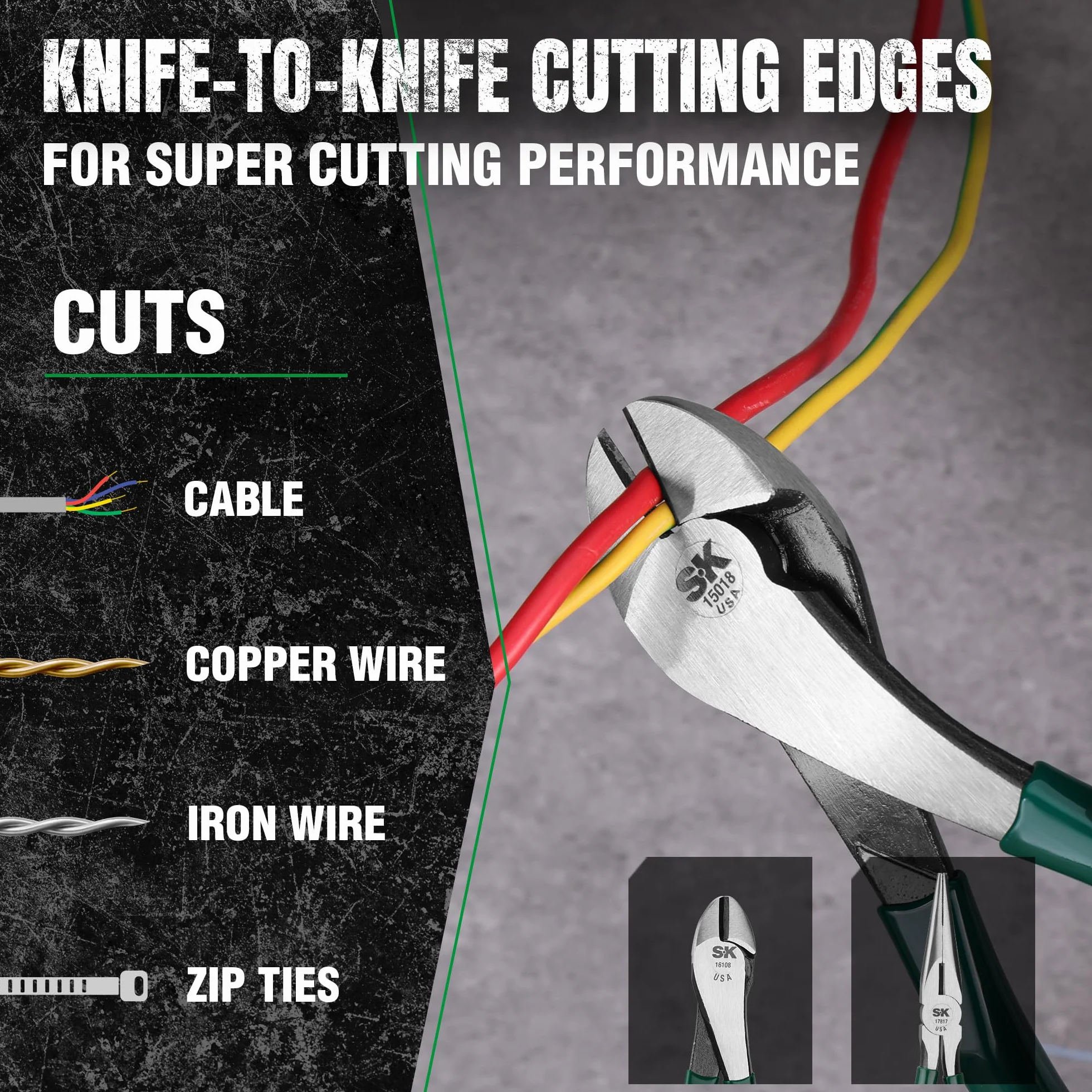 SK 17835 Plier Set– 5 Piece Joint Tongs Combination, Adjustable Cutters. General Purpose Power Hand Tool