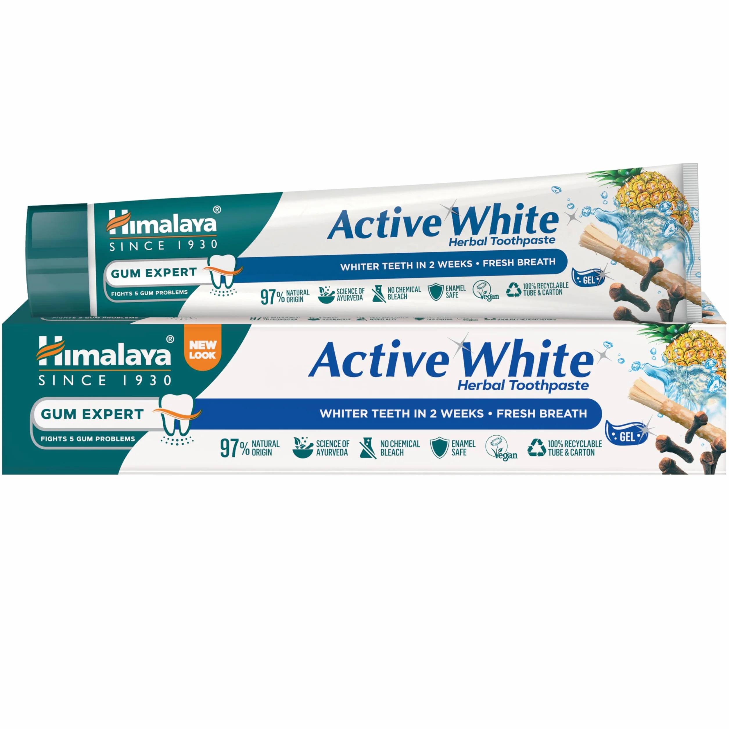 Himalaya Active White Fresh Gel, naturalne substancje ściągające bielsze i lśniące zęby, długotrwały, świeży oddech, 75 ml