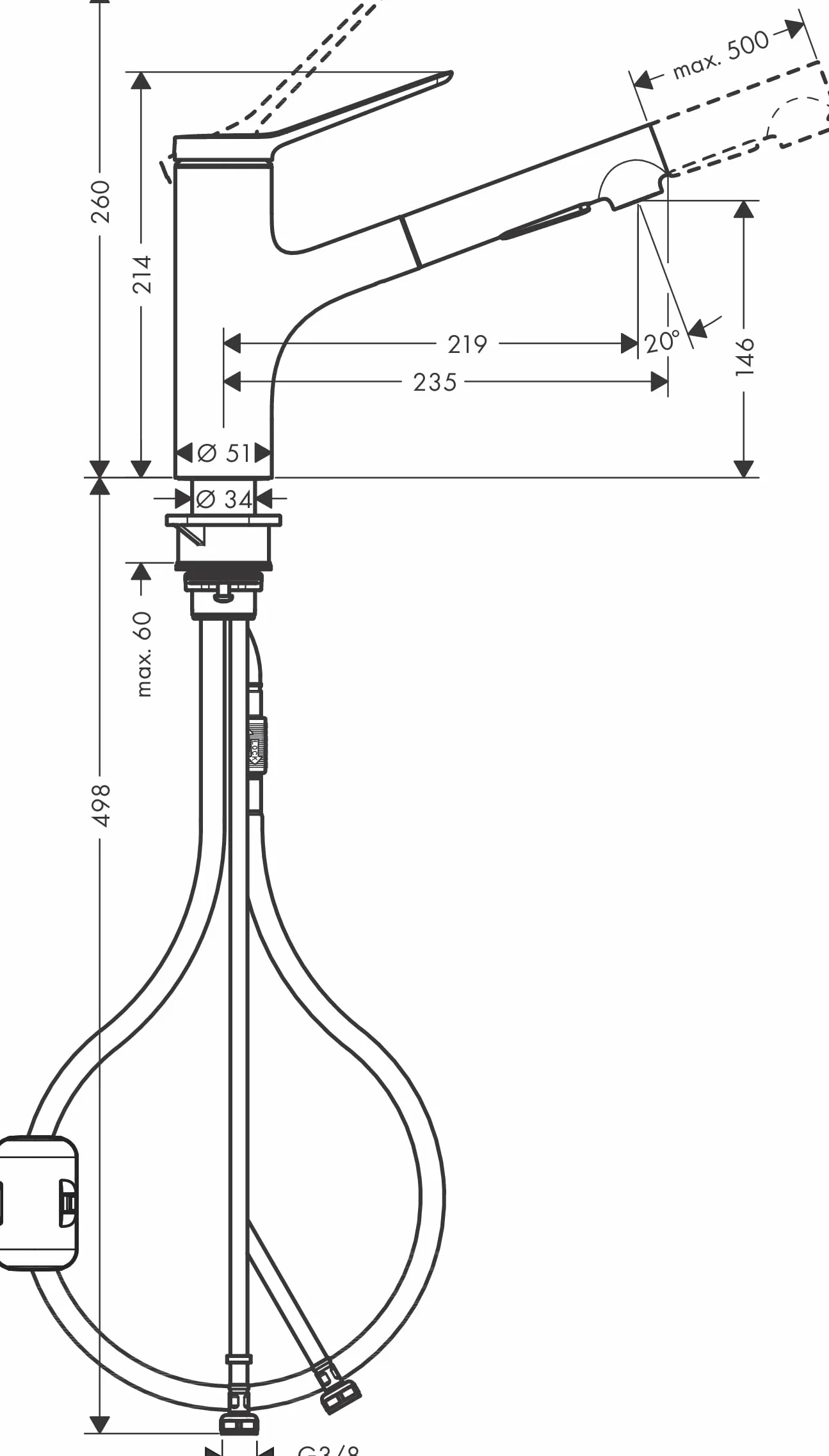 hansgrohe Zesis M33 - bateria kuchenna z wyciąganą wylewką, 2 strumieniowa, kran kuchenny z wysokością wylewki 150 mm, jednouchwytowa armatura kuchenna, chrom, 74800000