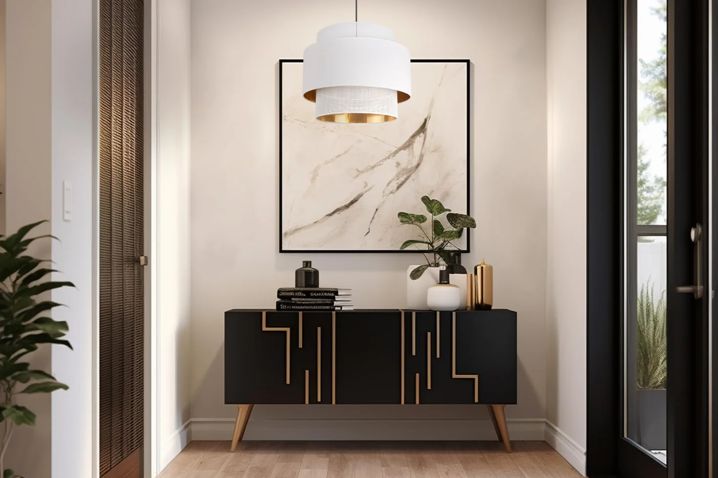Lampa wisząca biało-złota glamour 35CM - designerski abażur ze złotym wykończeniem - oświetlenie do salonu i sypialni - polska produkcja