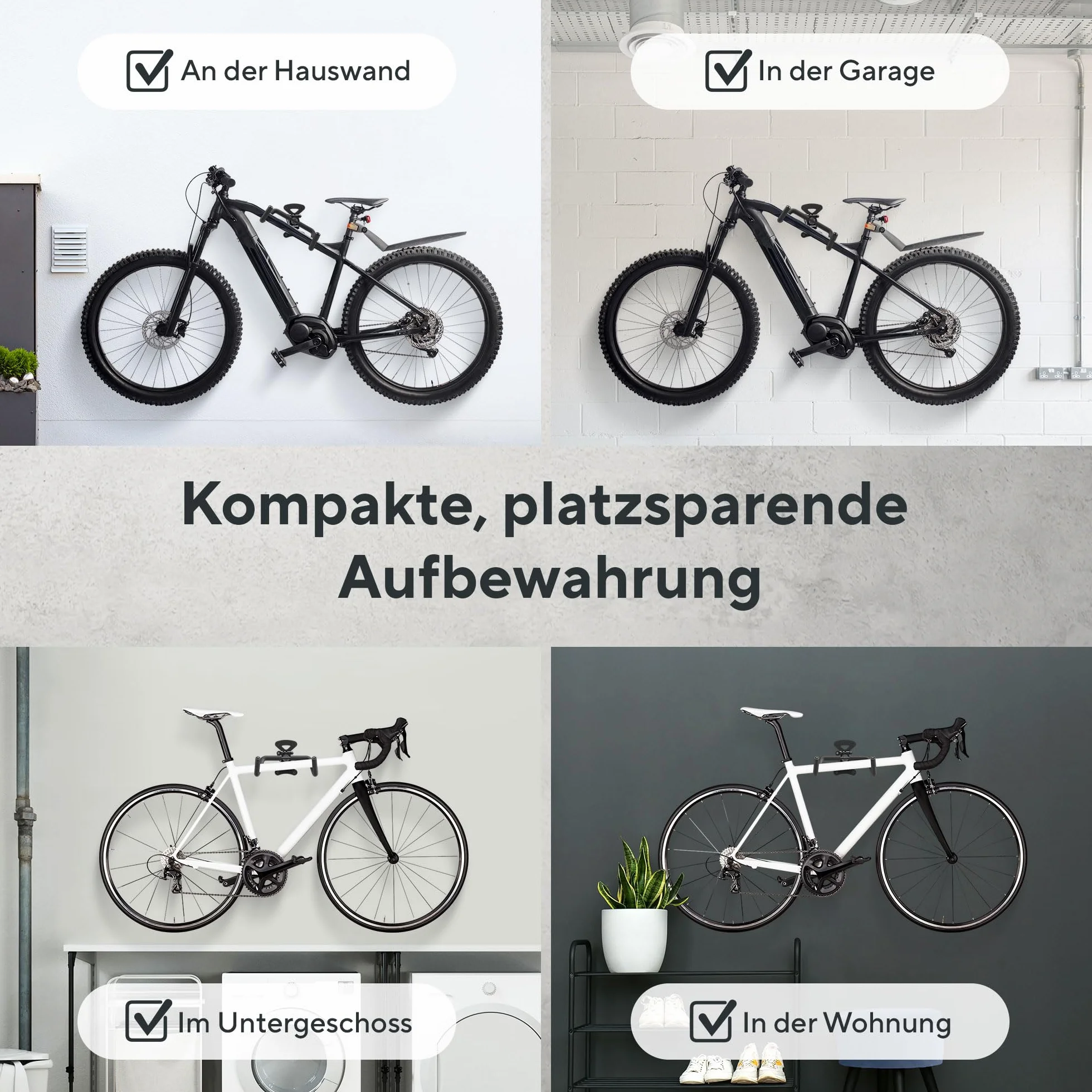Uchwyt Rowerowy na Ścianę Poziomy Składany – Wieszak na Rower do E-Bike, MTB, Gravel i Roweru Szosowego do 25 kg | Stojak do Garażu, Piwnicy i Mieszkania