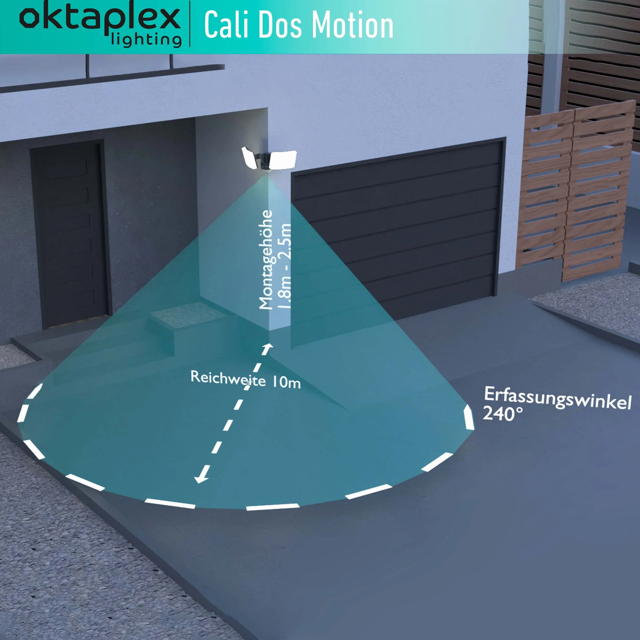 Oktaplex lighting Cali Dos Motion reflektor LED z czujnikiem ruchu, IP65, dwie głowice, 40 W, 3000 K, ciepła biel, reflektor zewnętrzny, antracyt z funkcją Master
