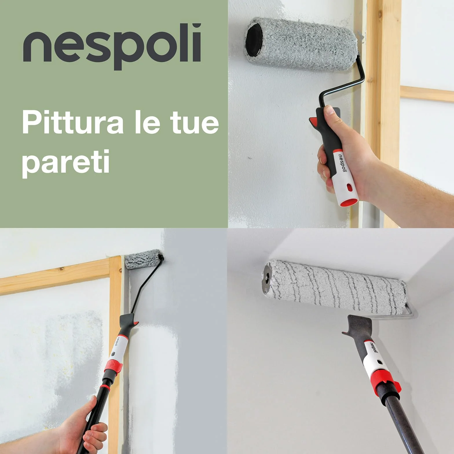 Nespoli NonStopMatic zestaw wałków malarskich 21 cm z wbudowanym zbiornikiem na farbę i automatycznym mechanizmem odblokowującym, kolor biały/szary