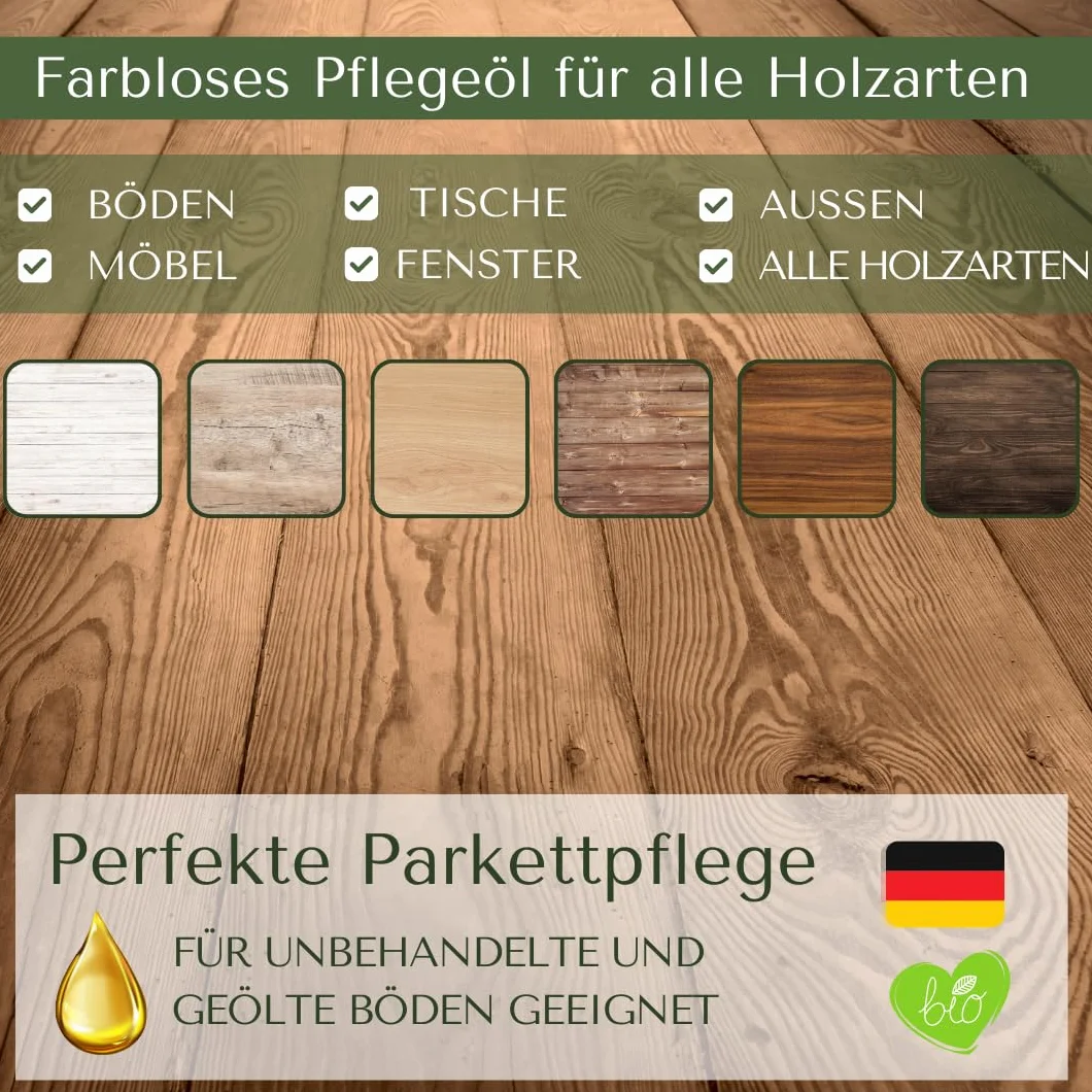 Bio olej do drewna Heavy Duty 0,75 l – naturalny olej do parkietu bezbarwny Made in Germany