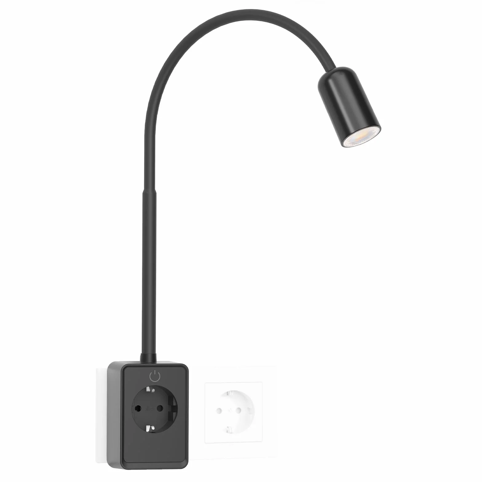 ENUOTEK Lampa do Czytania LED Czarnym z Gniazdem, Ściemniawalna Lampa Ścienna o Mocy 3W Przełącznikiem i Gniazdem, Wyposażona w Porty USB i Type-C, Regulowana Temperatura Barwowa 4000K-3000K-5000K