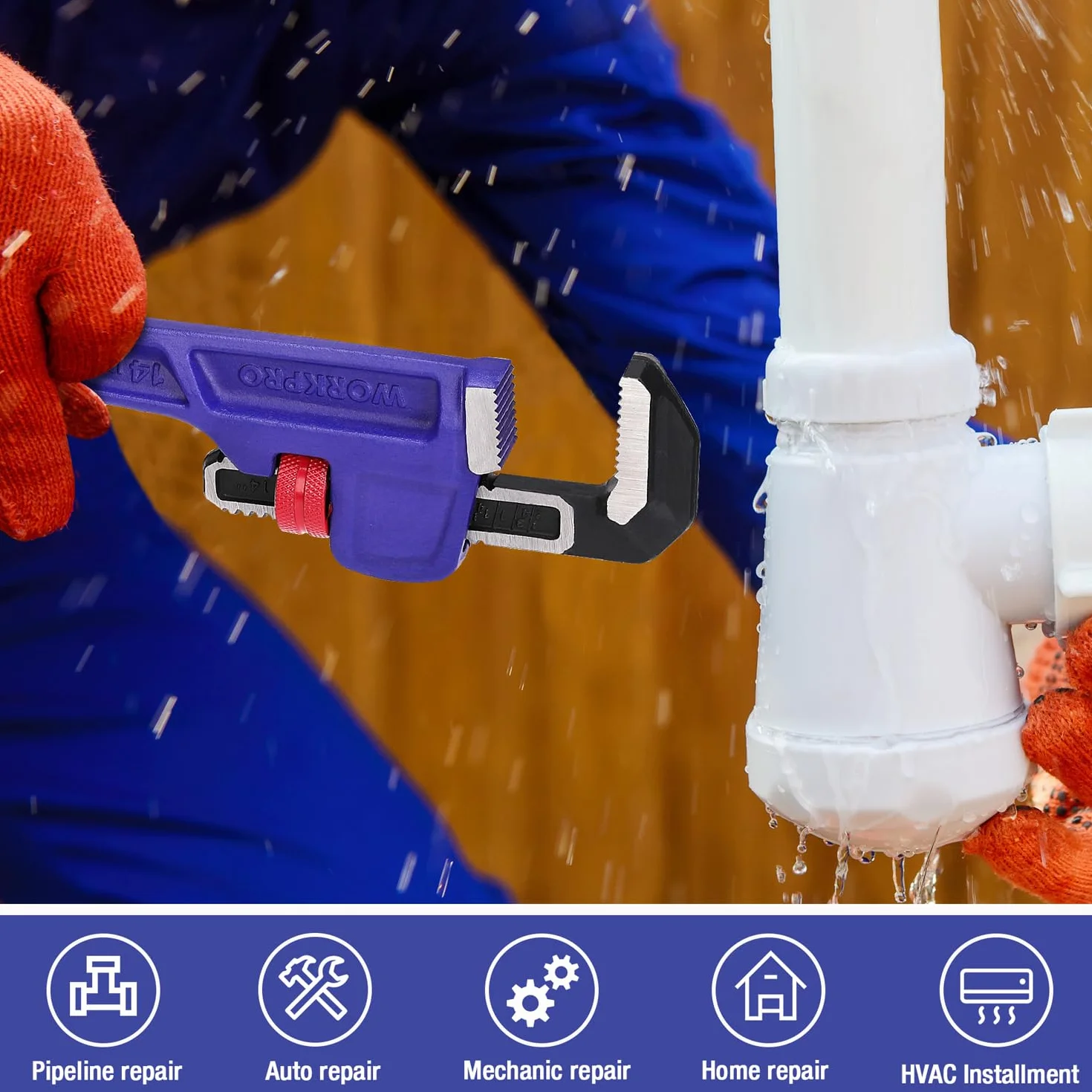 WORKPRO 14 cali / 350 mm kuty matrycowo wytrzymały prosty klucz hydrauliczny, regulowany klucz do rur z dużą szerokością szczęki (maks. 70 mm) i skalami
