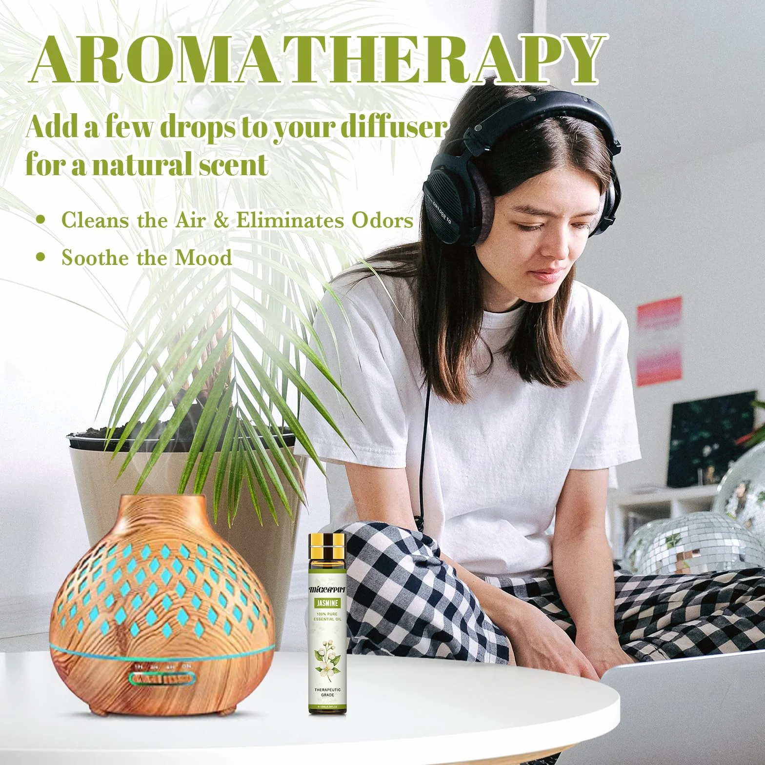MIGCAPUT Zestaw Olejków Eterycznych Jaśminowy 2 x 10ML, 100% Naturalne Olejki Eteryczne do Aromaterapii, Olejek Jaśminowy Klasy Terapeutycznej do Dyfuzora Nawilżacza, SPA, Masażu, Snu, Mydła
