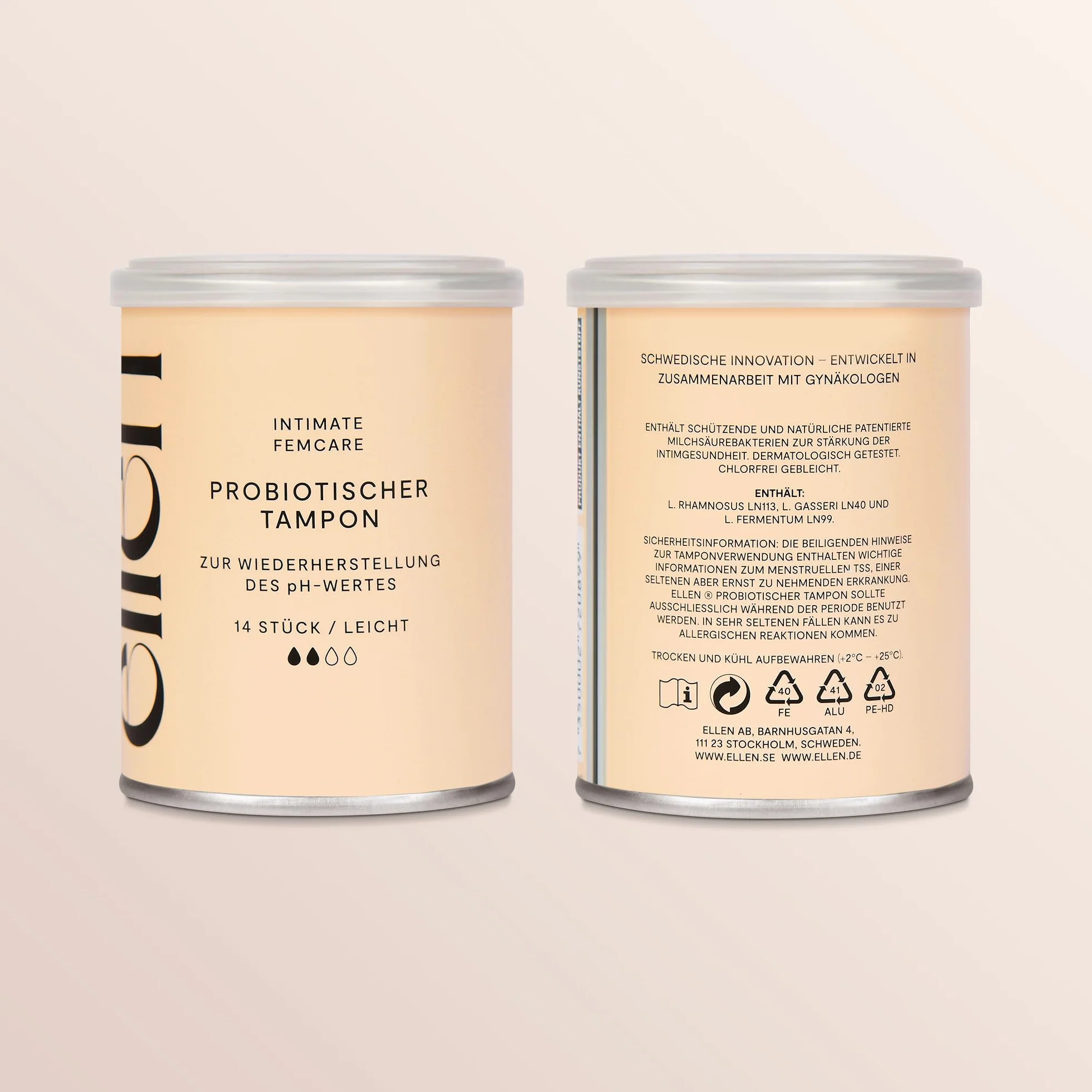 ellen® tampony probiotyczne, 14 sztuk, wzbogacone probiotykami, delikatna pielęgnacja dla zdrowia pochwy
