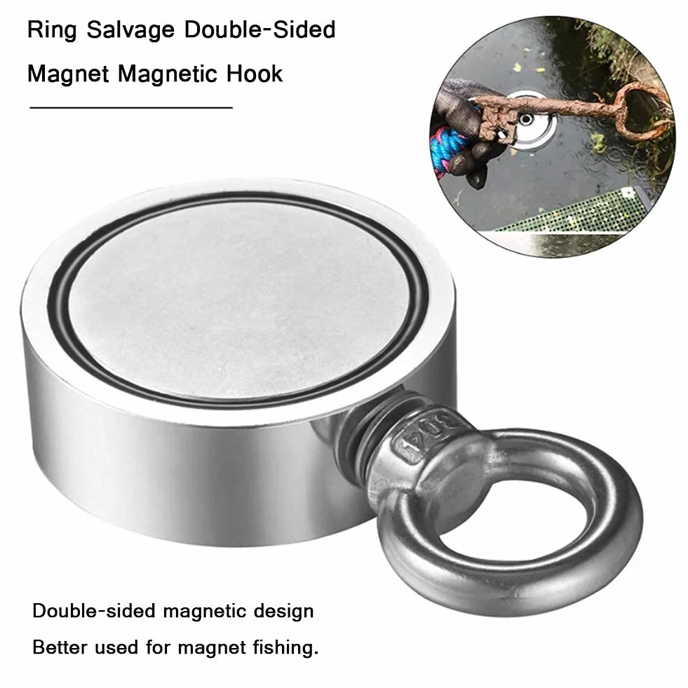 Dwustronne Wędkarstwo Z Magnesem Neodymowym, Okrągły Neodymowy Hak Magnetyczny Z Liną, Haki Magnetyczne Do Połowu Magnesów I Ratownictwa W Rzece, 48mm