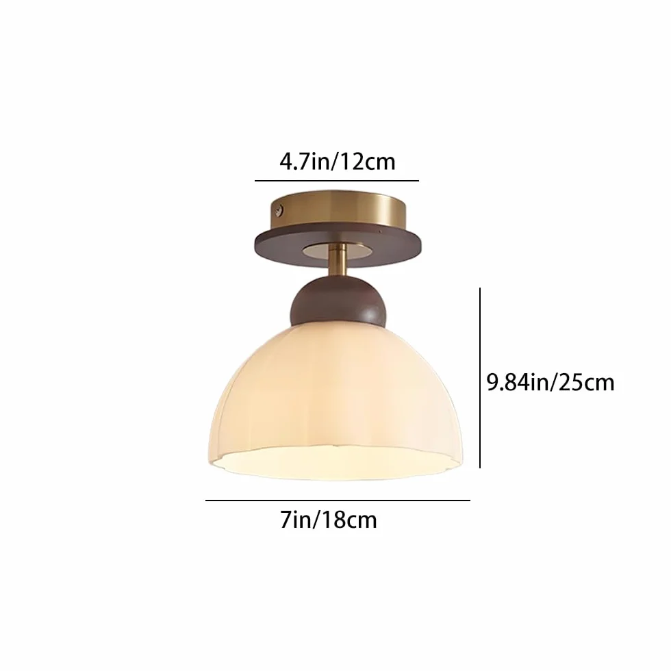 Półpłaska Sufitowa, 4,7-Calowa Metalowa Oprawa Sufitowa Z Wykończeniem Orzechowym, Nowoczesne Lampy Sufitowe W Stylu Retro Do Wejścia Na Werandę, Jednopunktowa Szklana Oprawa Oświetleniowa Do Korytarz