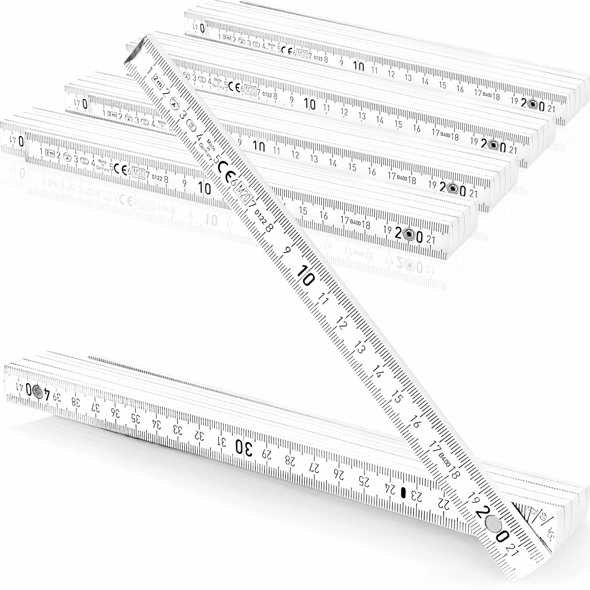 Miara skladana Robin Goods® 5x z drewna bukowego ze zrównowazonej gospodarki lesnej - miara skladana 2 metry z 10 sekcjami - miara metryczna w kolorze bialym (05 sztuk - bialy - bez motywu)