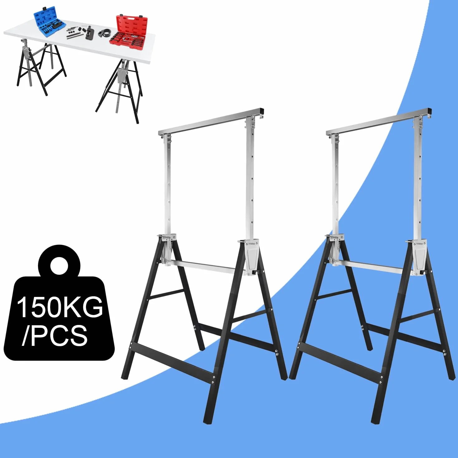Składany metalowy kozioł do rusztowania 200 kg 7-stopniowa regulacja wysokości 81-130 cm czarny