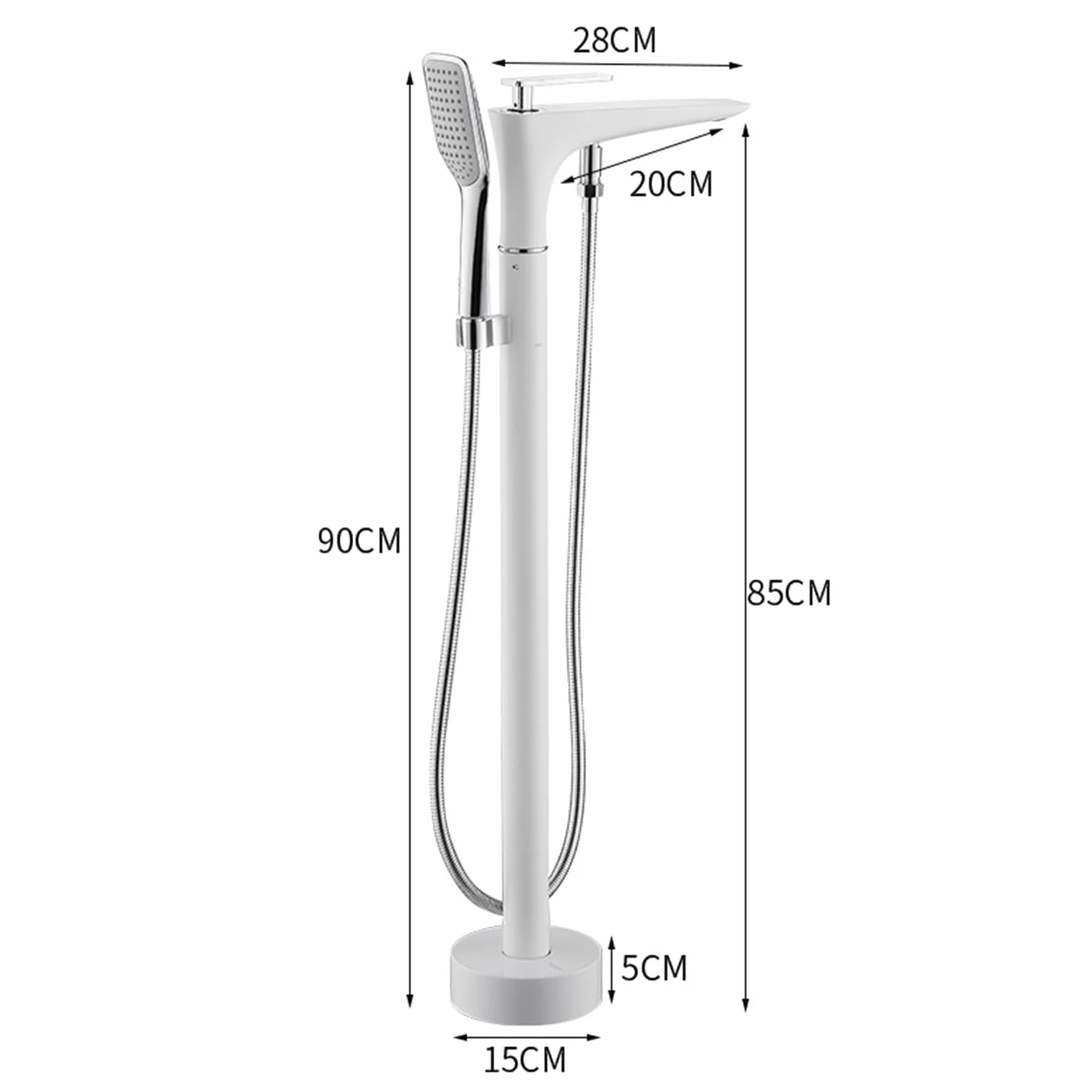 CMBSSTFC Bateria wannowa do montażu na podłodze, wolnostojąca bateria wannowa z pojedynczym otworem, obrotowa 360°, mosiężna bateria do wanny, biała