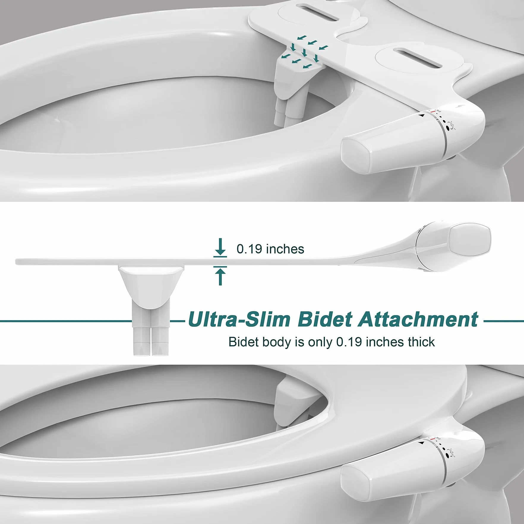 Bidet Insert for Toile lewy – WITHLENT ultracienki bidet ręczny do toalety z podwójną dyszą, nakładka na toaletę, do czyszczenia przodu i z tyłu, do toalety, prysznica, taharet, biały
