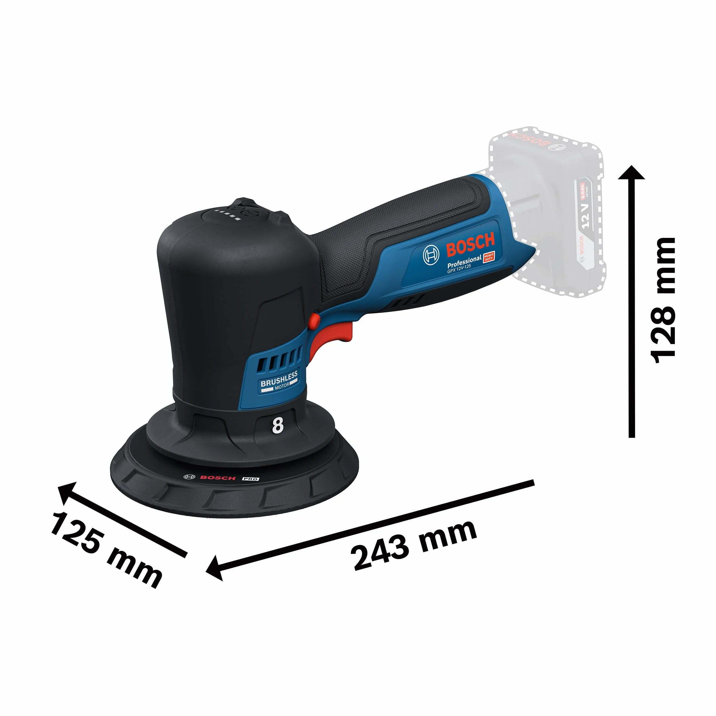 Bosch Professional 12V System polerka akumulatorowa GPX 12V-125 (zestaw: elektronarzędzie z talerzem oporowym 125 mm z mocowaniem na rzepy, gąbka do polerowania i cięcia 125 mm)