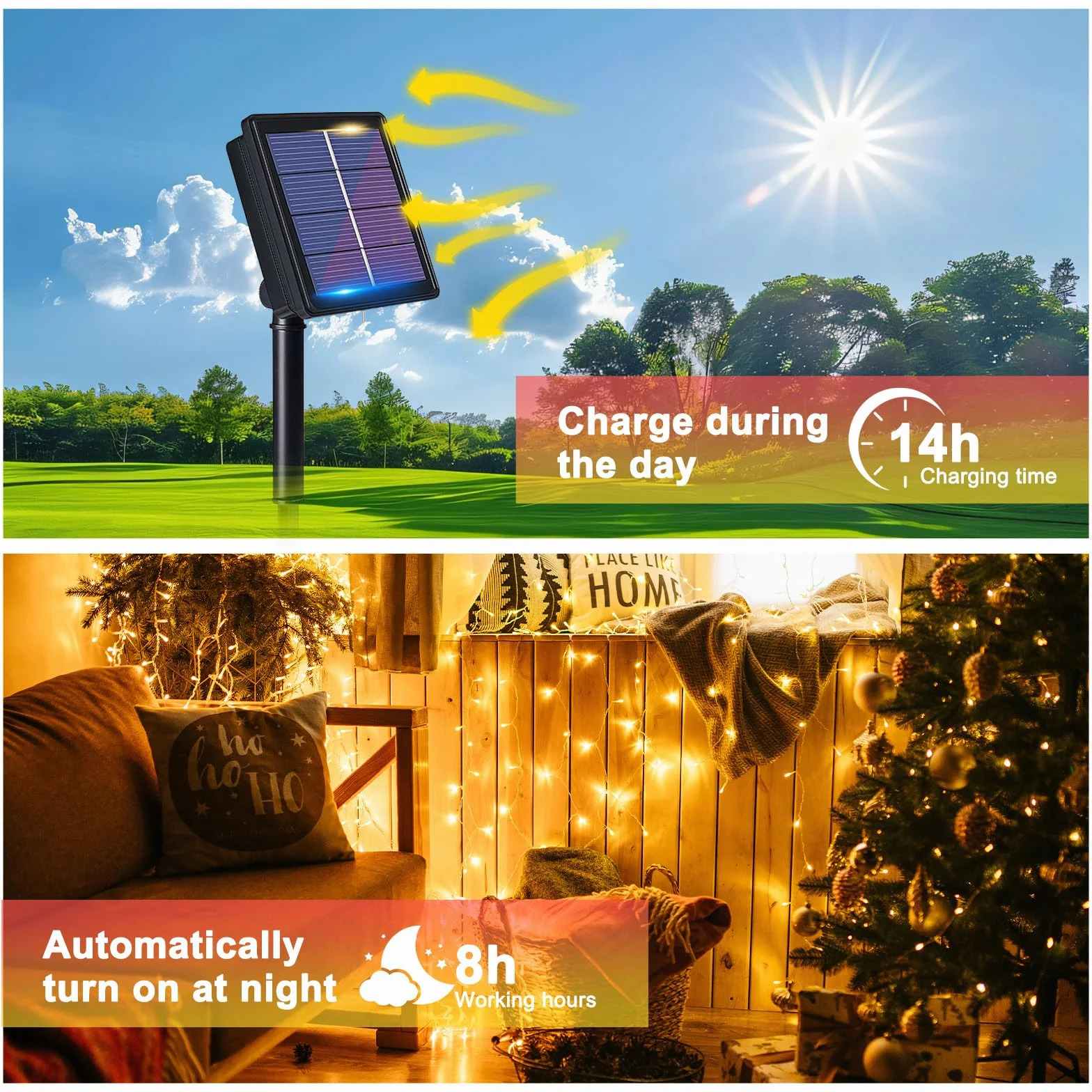 flintronic Solarne łańcuchy świetlne na zewnątrz, oświetlenie ogrodowe (100 diod LED, 8 trybów), 10 m, automatyczne włączanie/wyłączanie, oświetlenie z drutu miedzianego, wodoodporne dekoracyjne