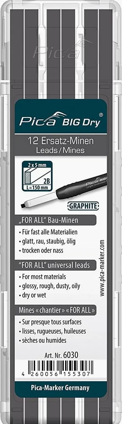 PICA-BIG Dry® 24 wkłady zapasowe 6030 ołówek stolarski FOR-ALL-Bbau-grafitowy