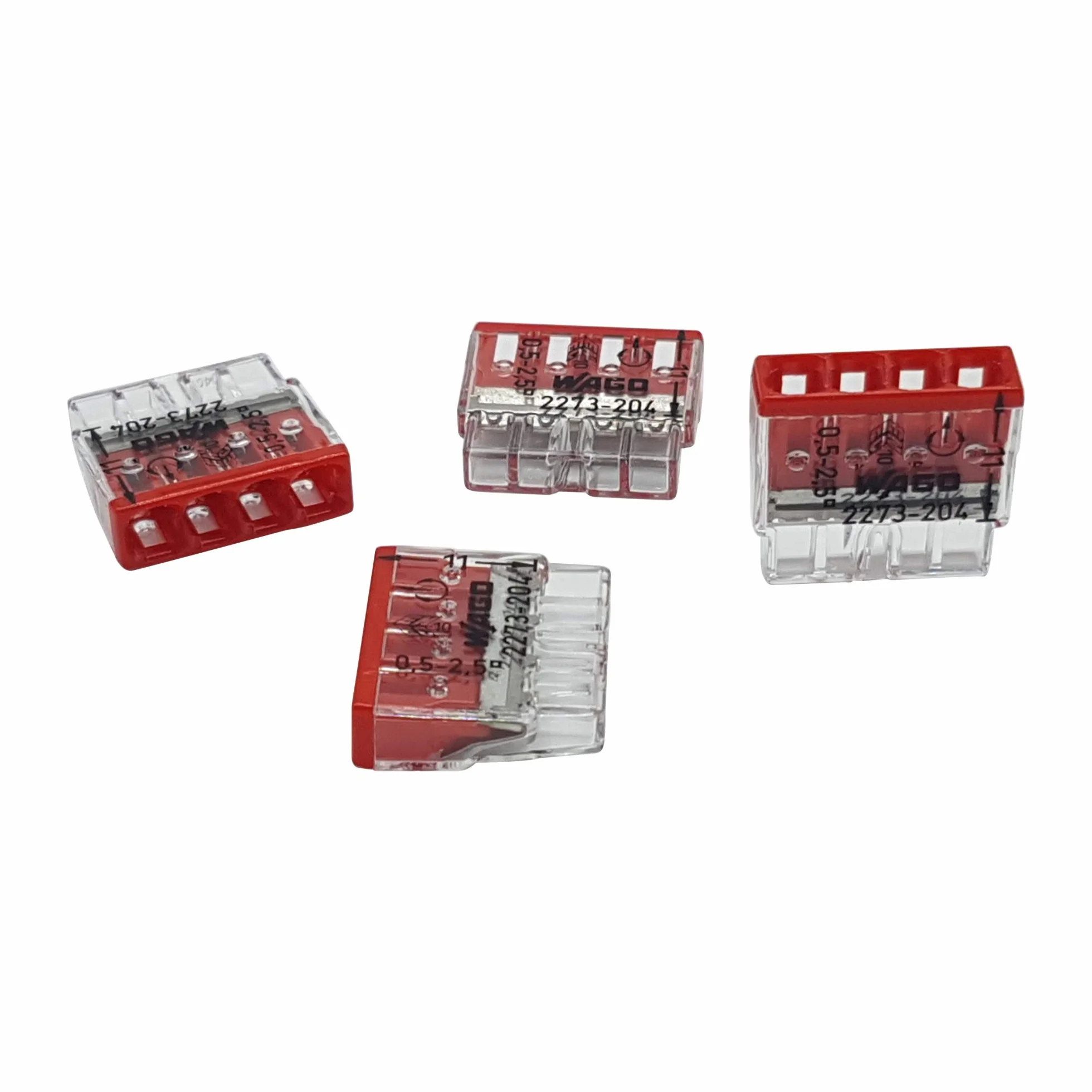 Wago 2273-204 Zestaw 20 zacisków zacisków COMPACT Ø 0,5-2,5 mm², 4 piny, przezroczysty/czerwony
